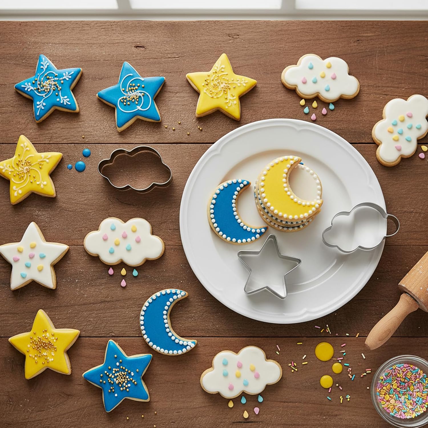 3 Pieces Star, Moon and Cloud Cookie Cutters, Stainless Steel Cute Cookie Cutters for Birthday Cake Cupcake Party Decorations