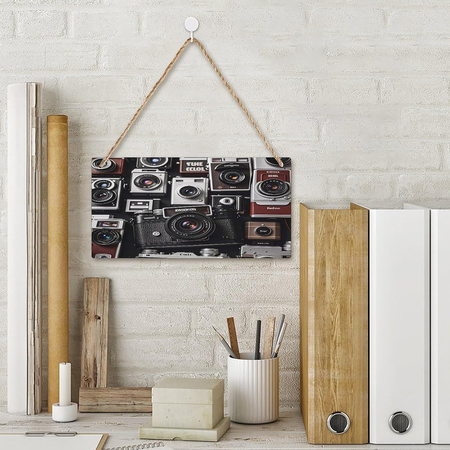 Retro Cool Camera Collection Wood Sign Personalized Rustic Wooden Hanging Plate Wall Hanging Art Home Decor for Door Rectangle Plaque Wooden Slice House Name Sign 9.8 X 4.9 Inch image 3