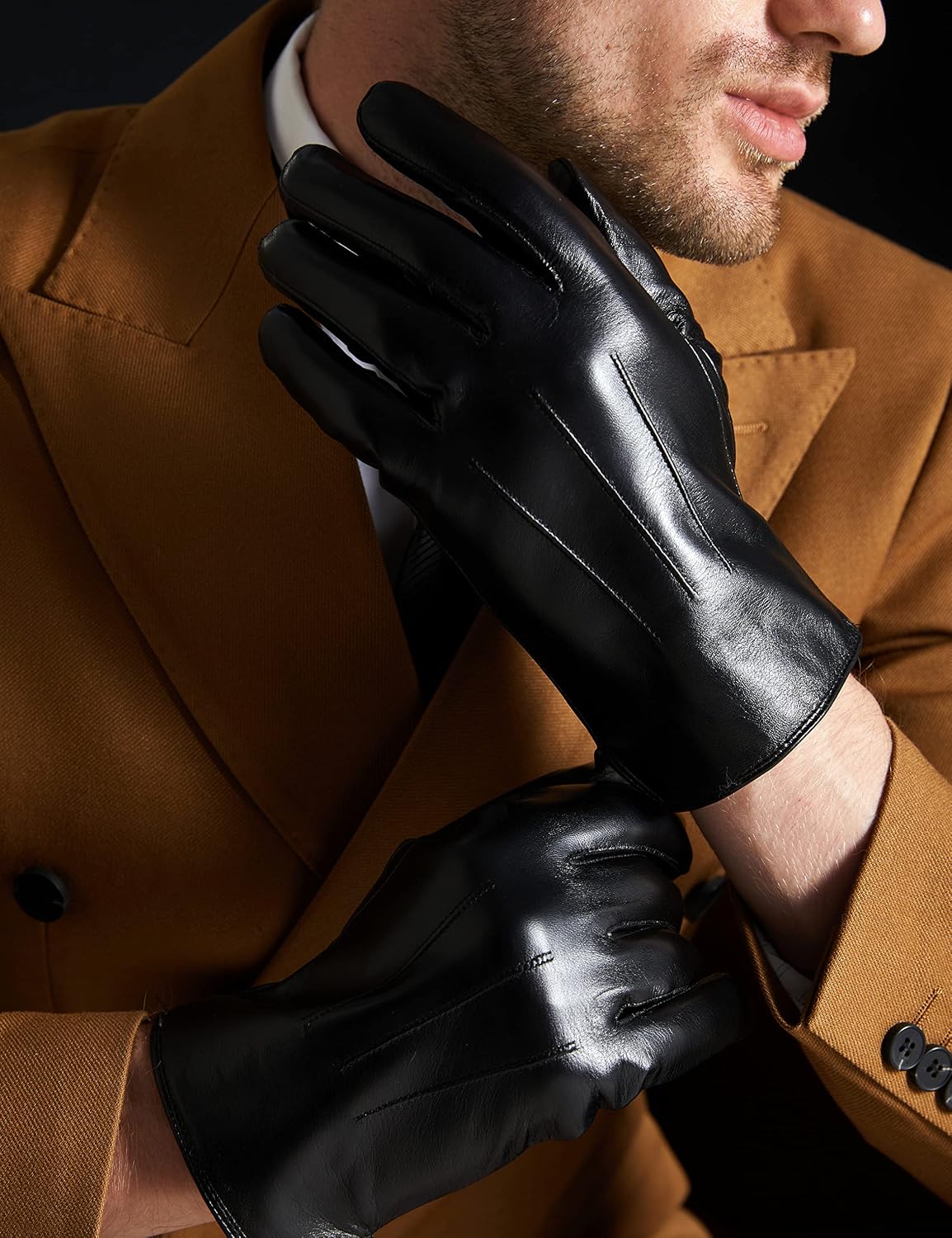 Very Warm Mens Rabbit Fur Leather Gloves for Men Touchscreen Texting Driving Gloves
