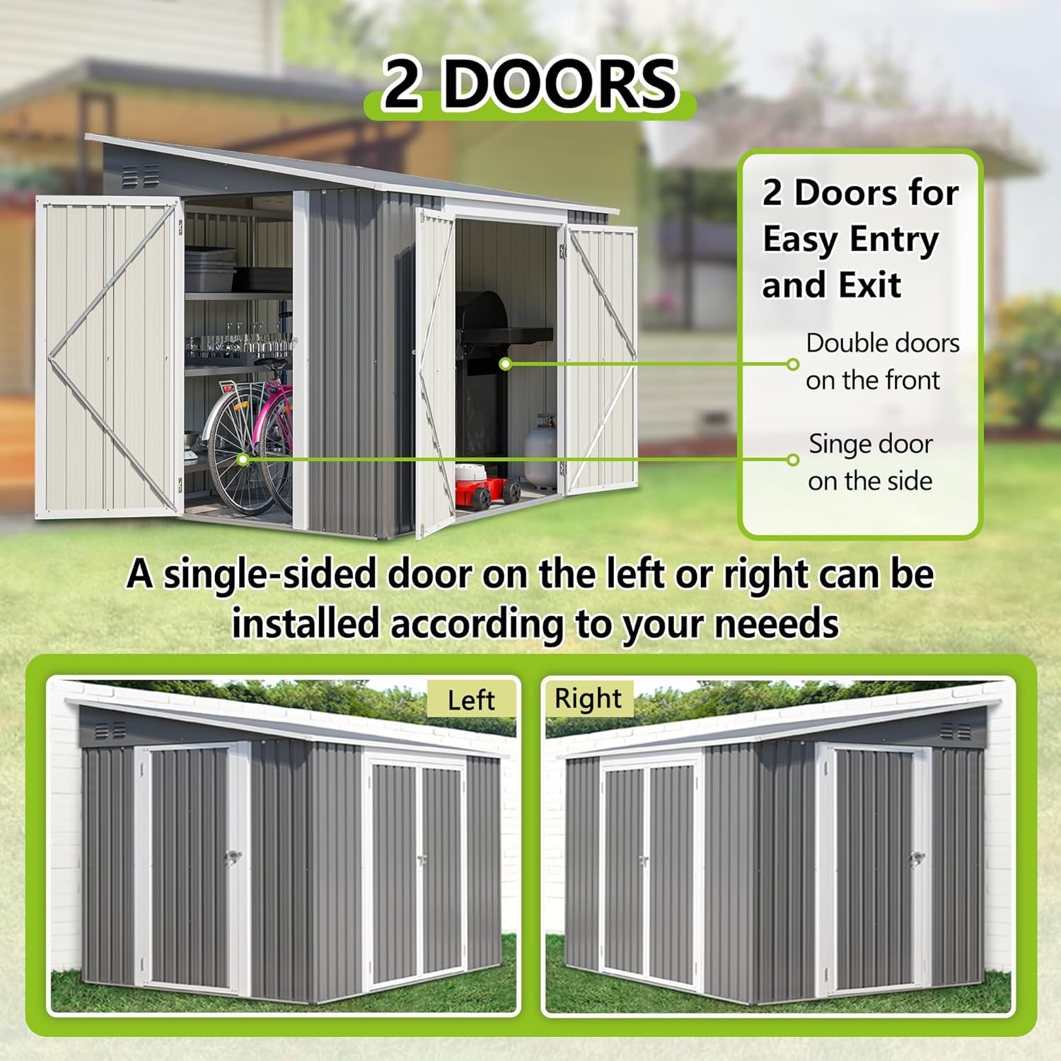 Thanaddo 6x8FT Lean to Shed Metal Outdoor Storage Sheds with Floor Frame,Large Tool&Lawn Mower Shed with Two Lockable Doors for Garden Backyard Patio Storage,Outside Waterproof Storage Shed