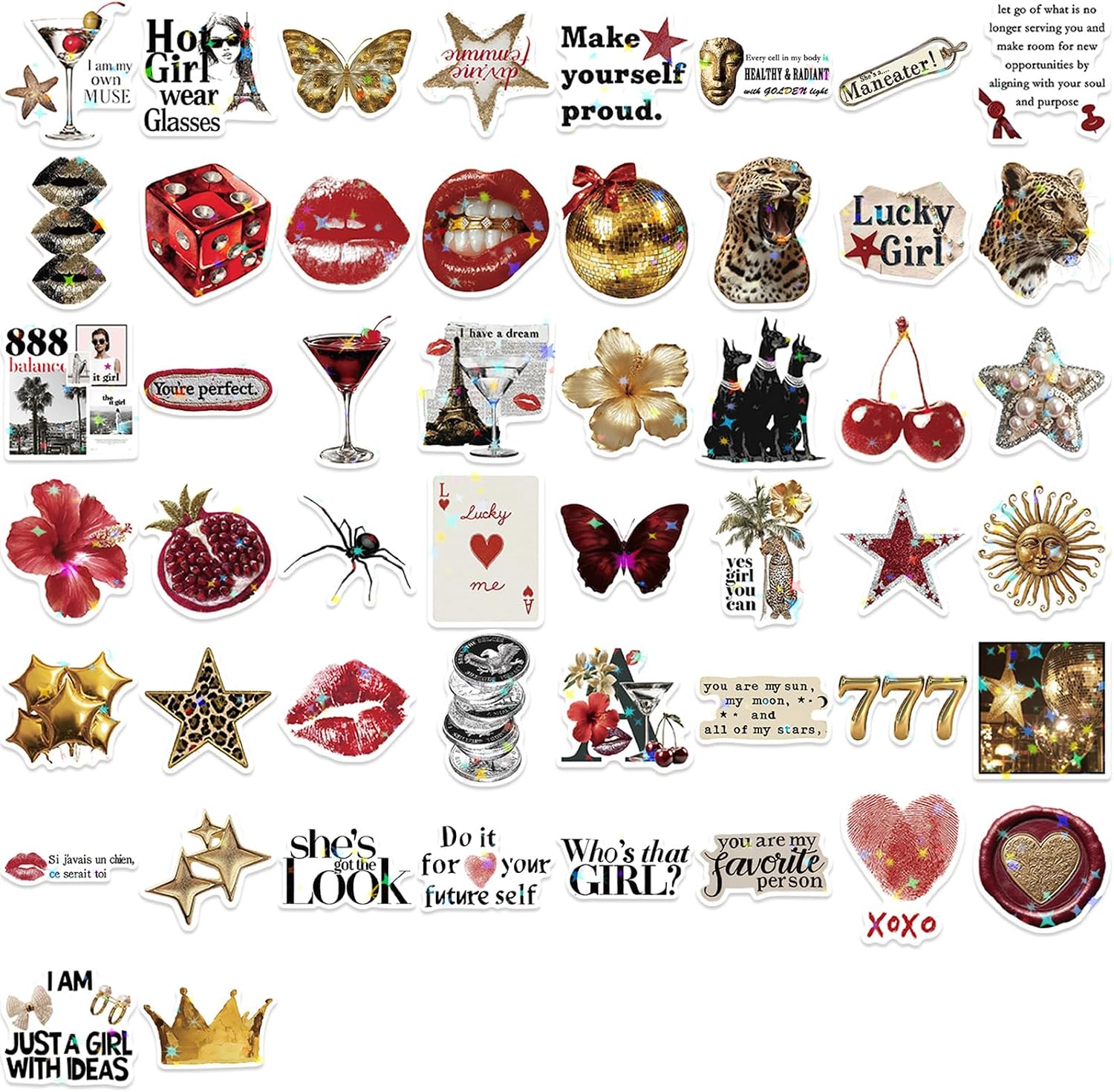 50Pcs Golden Aesthetic Downtown Girls Stickers Pack Trendy Y2K Stickers Waterproof Cool Girls Sticker for Teens Adults Vinyl Decals for Laptop Kindle Water Bottle Scrapbook Party Supplies image 3