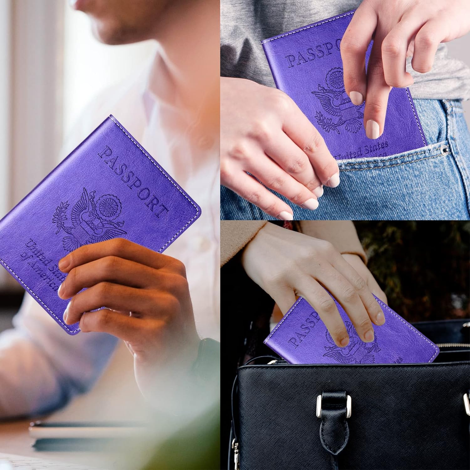  | Passport and Vaccine Card Holder Combo, Passport Holder with Vaccine Card Slot, Travel Passport Cover Leather Passport Case, Passport Wallet Passport Holder for Women Men (Purple) | Passport Covers