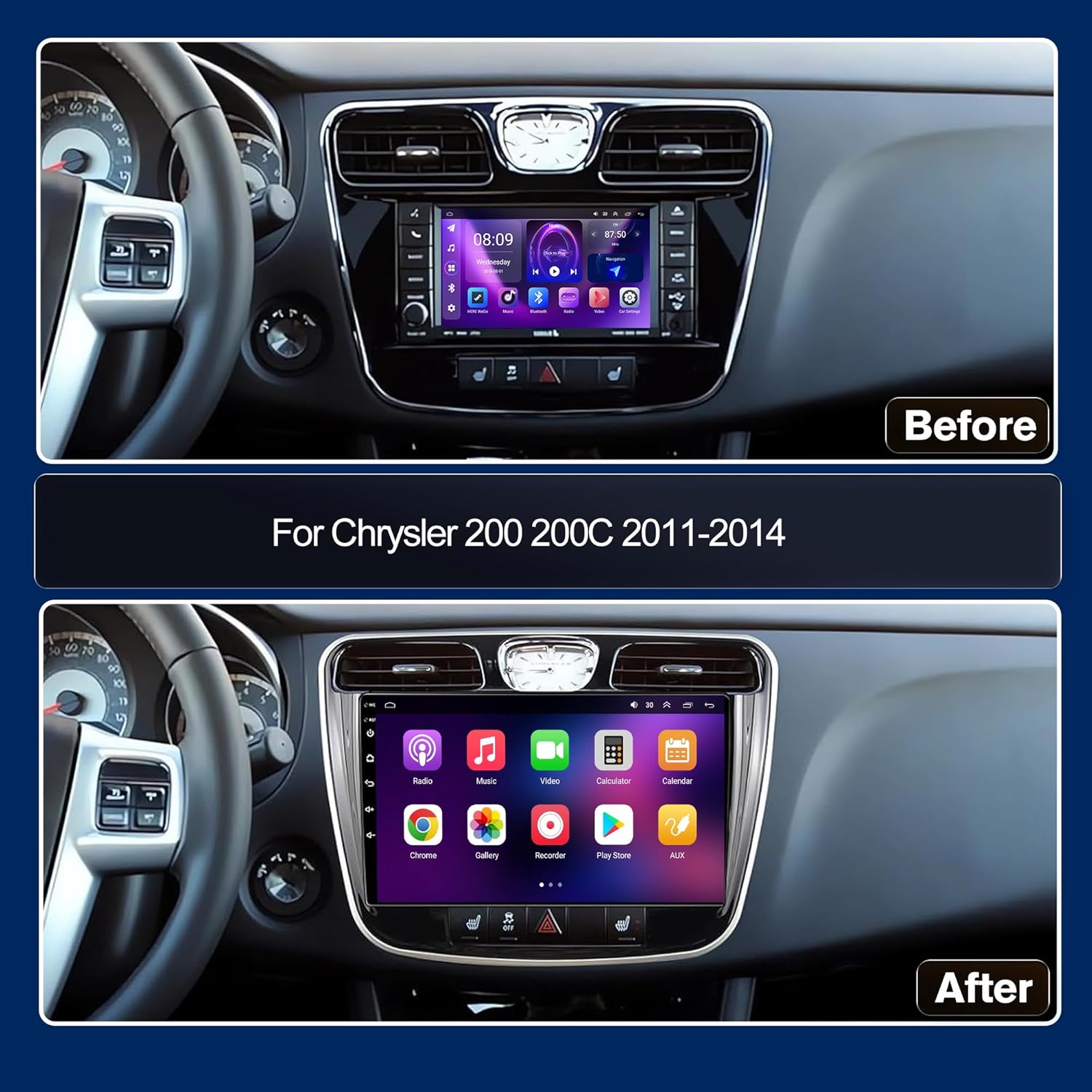 【4G+64GB】Car Radio Stereo for Chrysler 200 200C 2011-2014,Android 13 Wireless Carplay&Android Auto with 9 Inch IPS Touch Screen Radio Support Real-Time GPS/Voice Control/WiFi/AHD Back-up Camera/SWC/FM