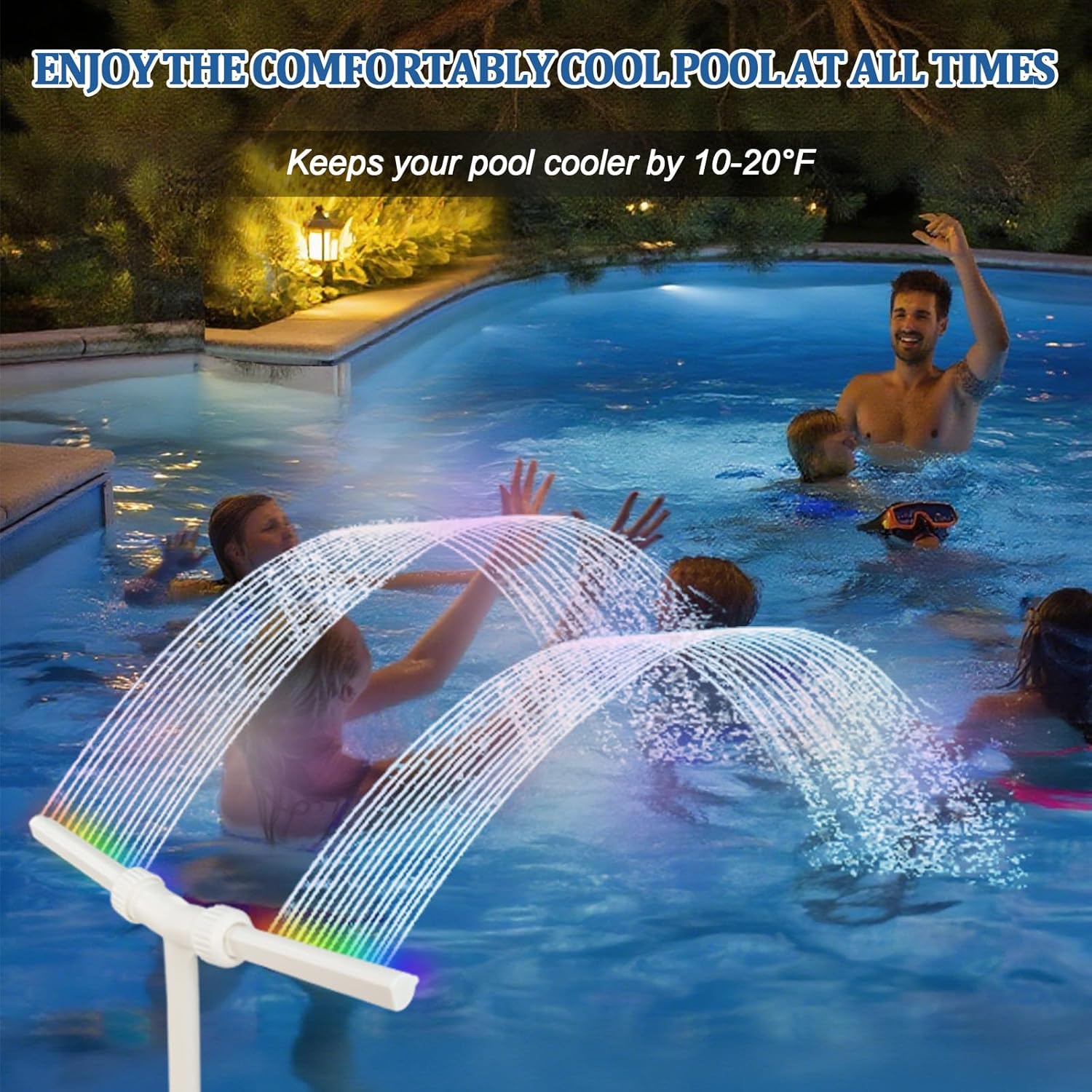Solar Pool Fountain with Lights for Above Ground Inground Pools, Adjustable Dual Sprayers with 11 Color LED Lights, Pool Lights with Remote, APP Control for Pool Decorations Outdoor
