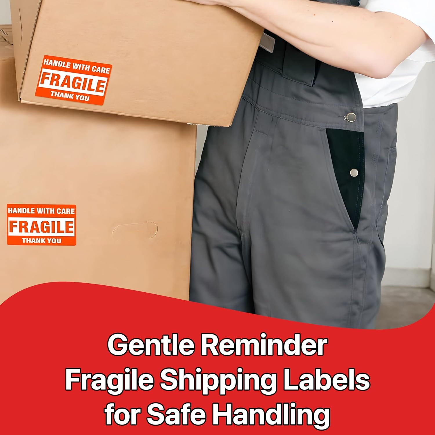 Fragile 3 x 5 inch - 2000 Stickers 4 Rolls Handle with Care - Thank You Warning Red Permanent Adhesive Labels for Shipping Moving Packing (4 Rolls, 3 x 5 inch)