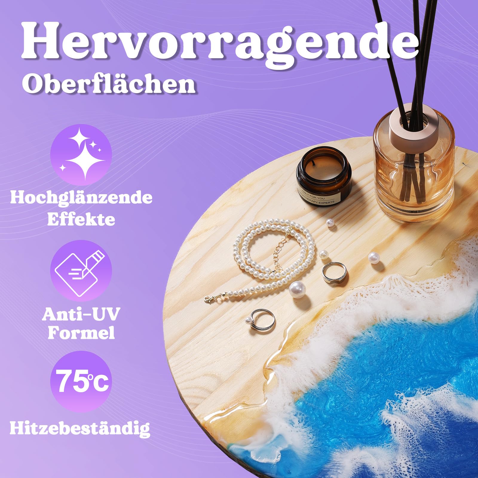 LET'S RESIN 2,4L Epoxidharz Set, Blasenfreies Gießharz Set, 1:1 nach Volumen, Transparent Epoxidharz mit Härter für Kunstwerke Gießharz, Schmuck, Formen Silikon, Tischplatte, Hitze- & UV-Beständig