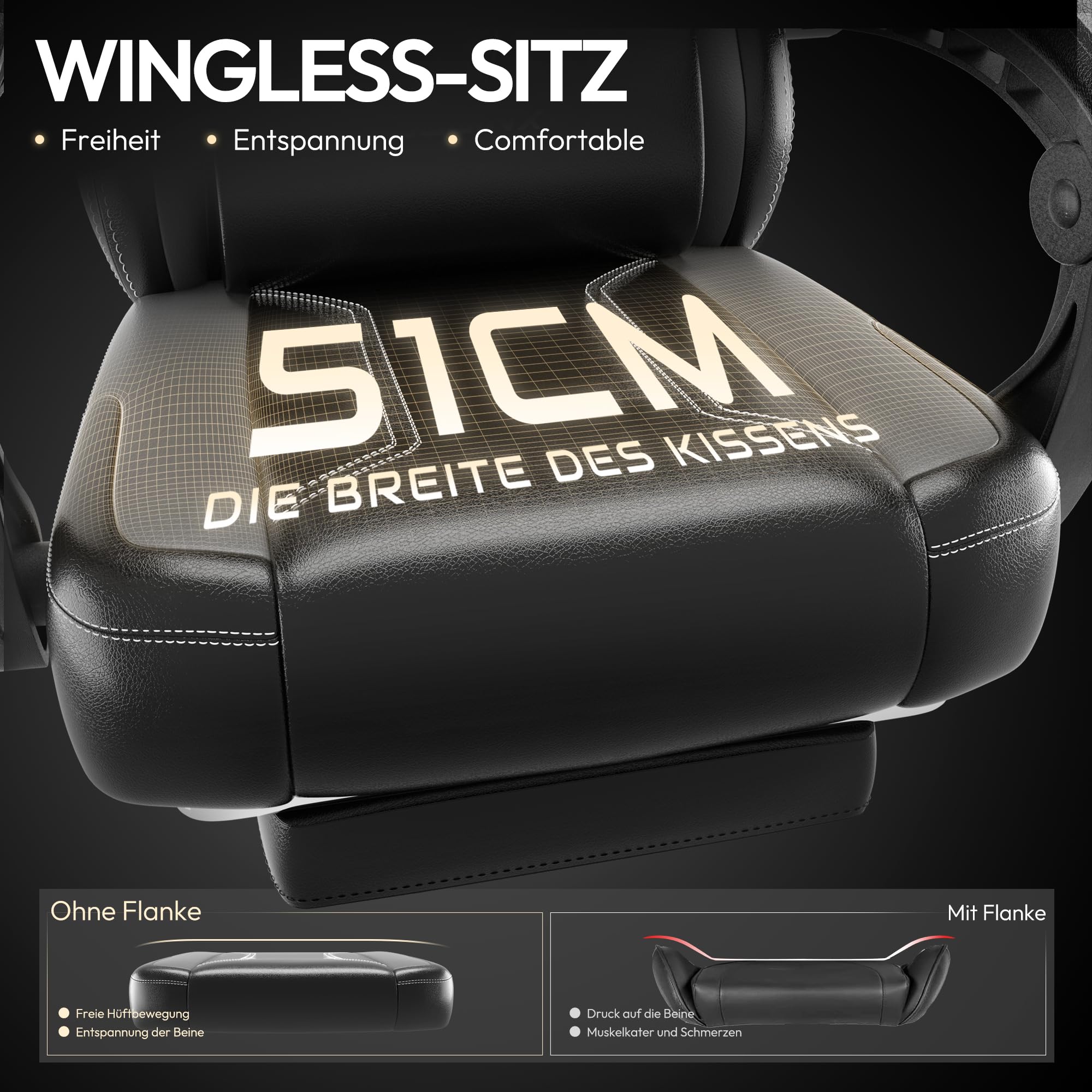 Dowinx - Sedia per il gaming, con cuscino, ergonomica, dotata di supporto lombare, in pelle sintetica PU, schienale largo, 150 kg, colore grigio
