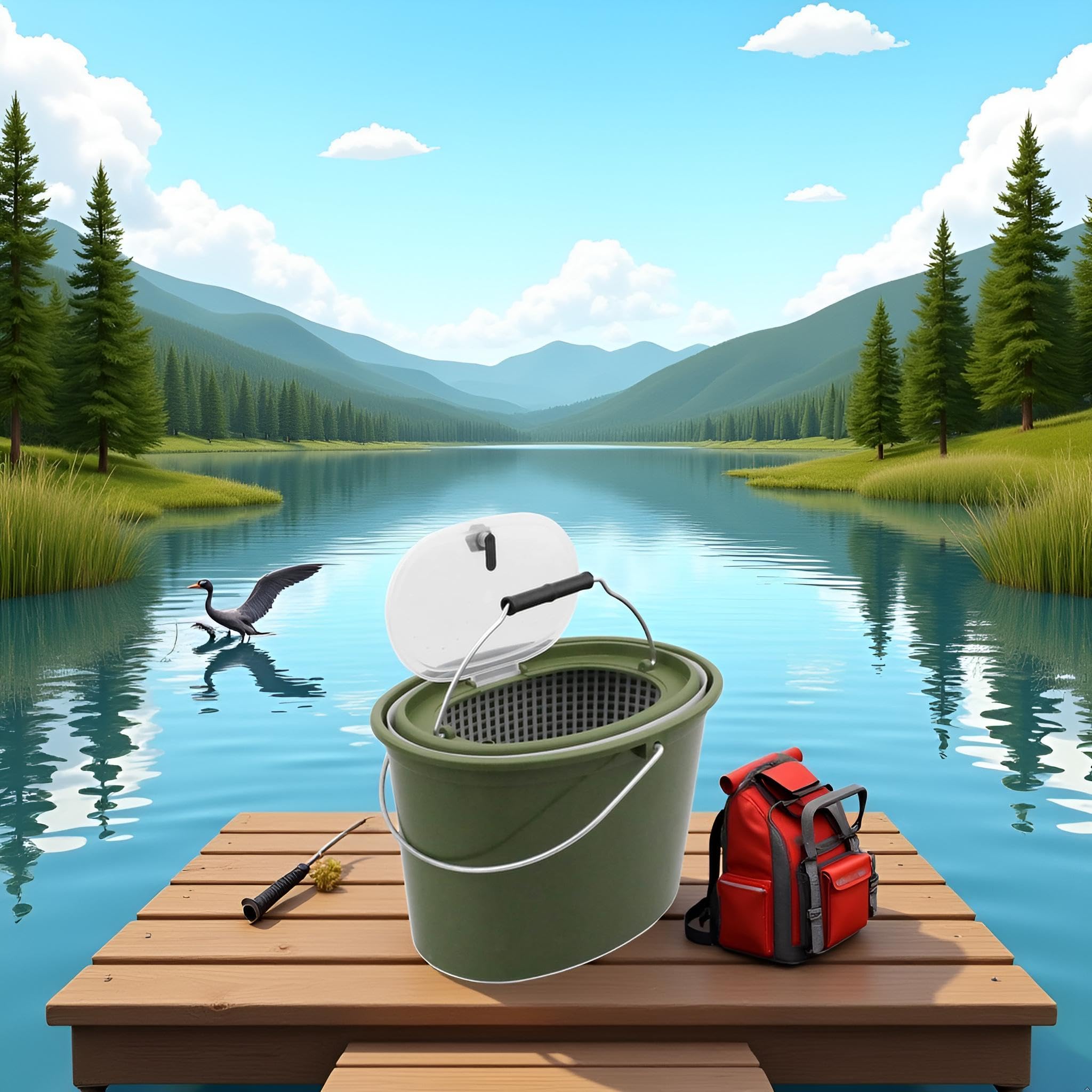 Alomejor Seau de pêche,2 en 1 avec passoire Amovible Seau Multifonction Double poignée aérations for pêcheurs en mer rivière Camping et Cuisine