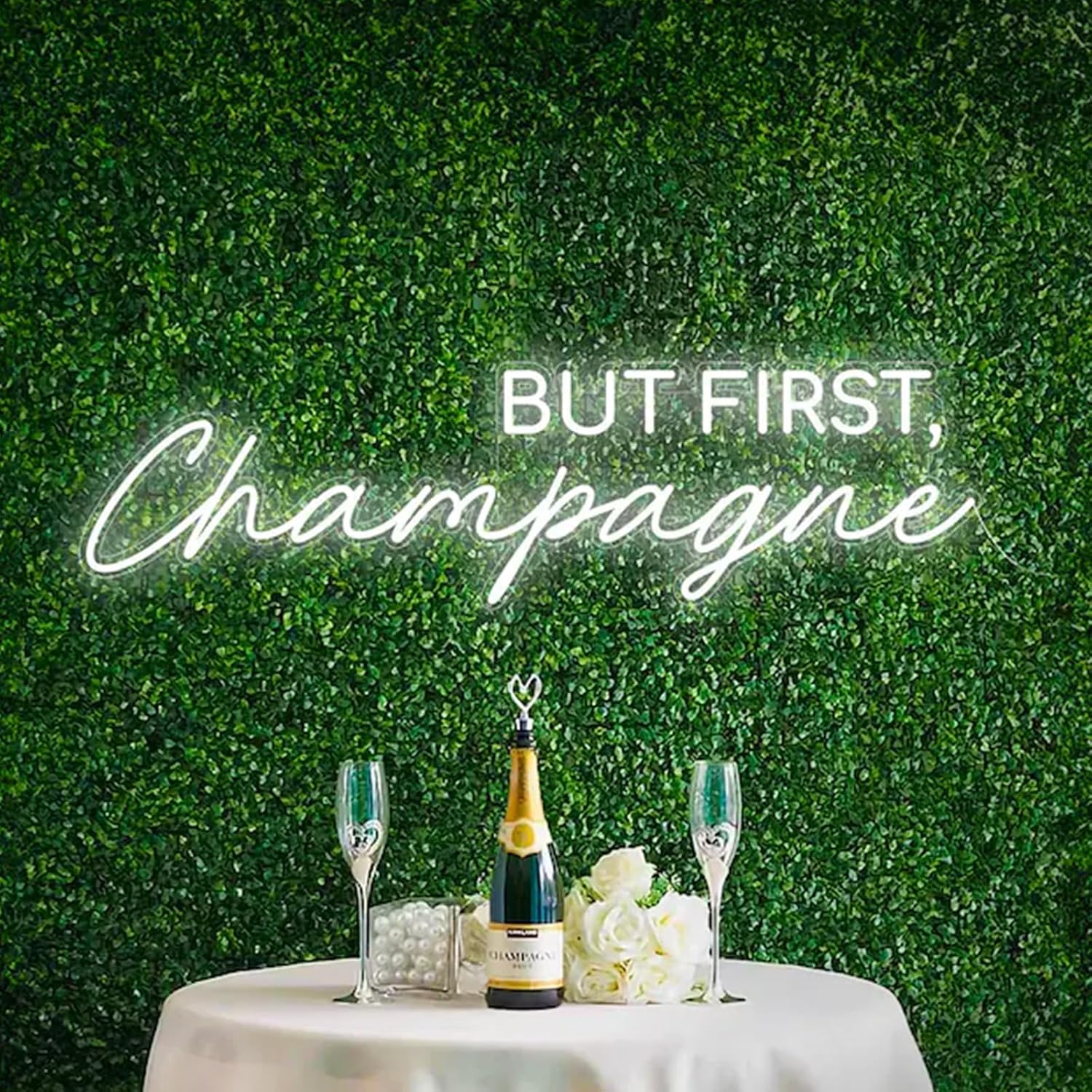 But First, Champagne Neon Sign 35 inches Champagne Bar Signs Business Led Light Up Wall Art Decor for Wedding Party Bar Shop Backdrop Decorations