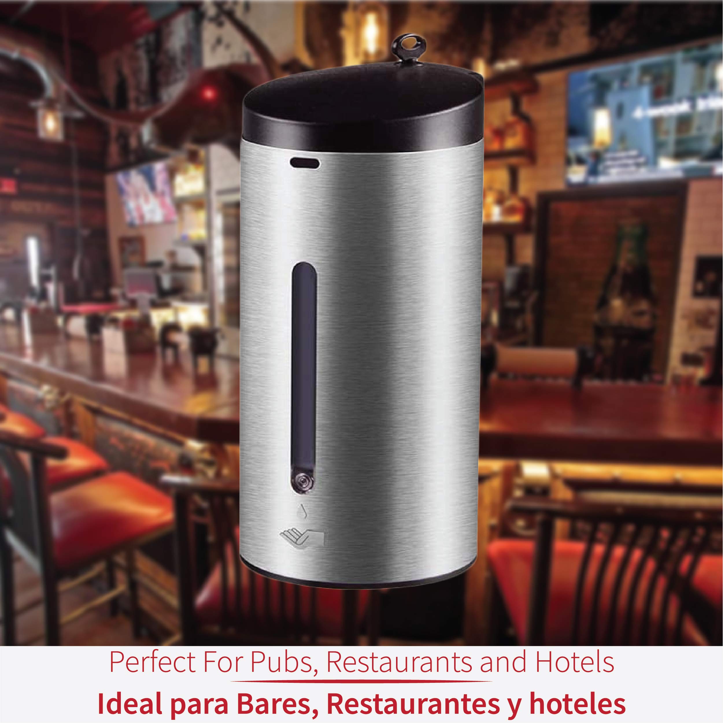 Dispensador Gel Hidroalcoholico Automatico GR.5095 en Acero Inox 650 ml · ÚNICO DISPENSADOR EN EL MUNDO DISEÑADO ESPECIALMENTE PARA GEL HIDROALCOHÓLICO · Tratamiento Exterior Anti-bacteriano