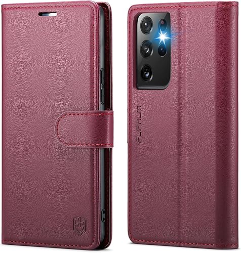 Miniatura 7 de Funda tipo cartera para Samsung Galaxy S21 Ultra con bloqueo RFID, soporte para tarjetas de crédito, de piel sintética, función atril, protección a