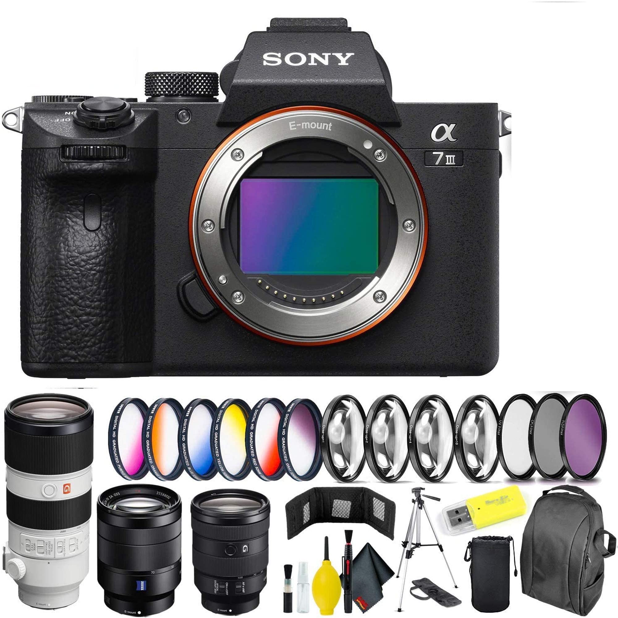 Sony Alpha a7 III Mirrorless Digital Camera International Model + Sony 70-200mm + 24-105mm + 24-70mm 3 Lenses Combo