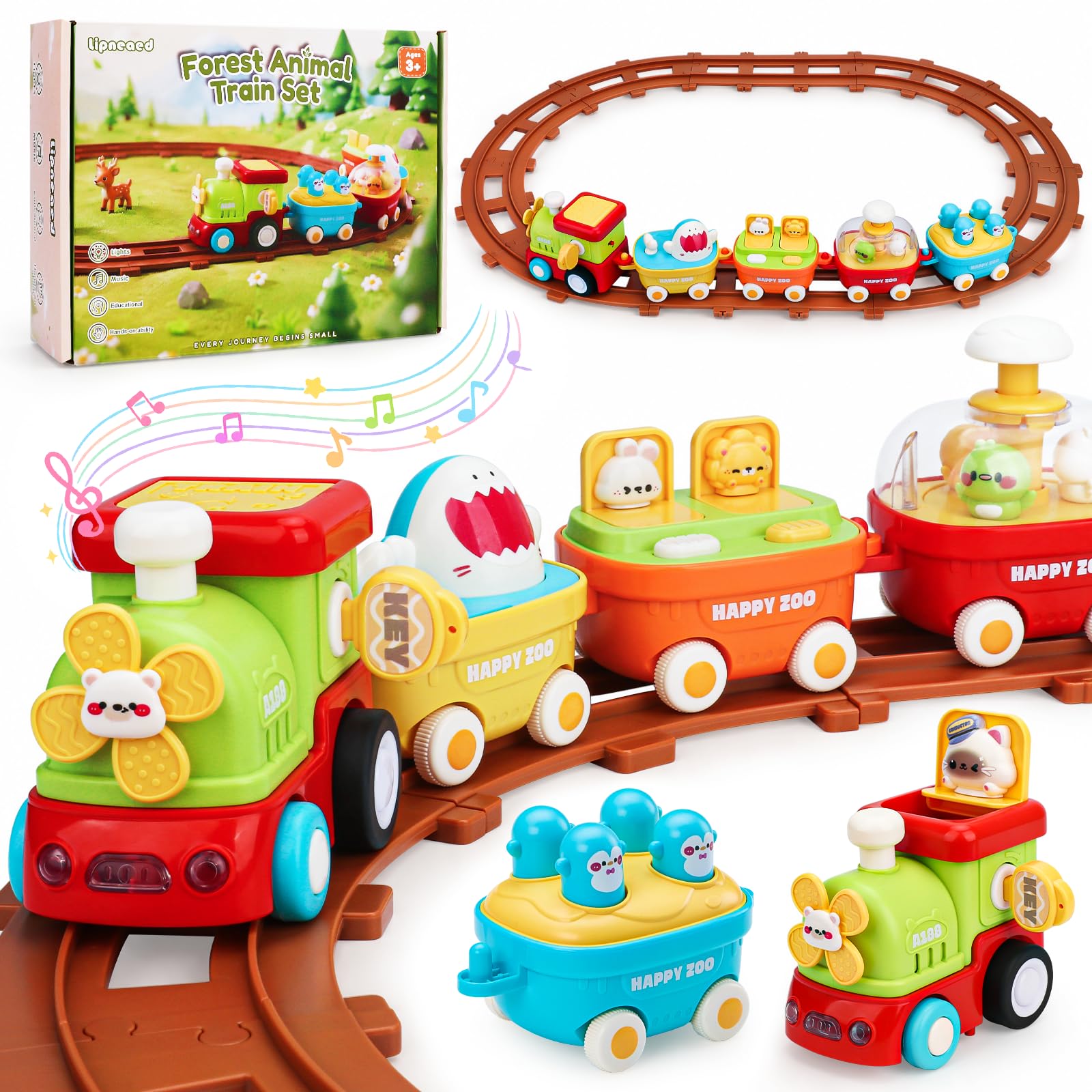 Train Set for Toddlers, Animal Train for Kids Gift for Boys Girls | Electric Train Set, Toddler Train Toy, Choo Choo Trains, Train Tracks, Three Ways to Play, Music & Light