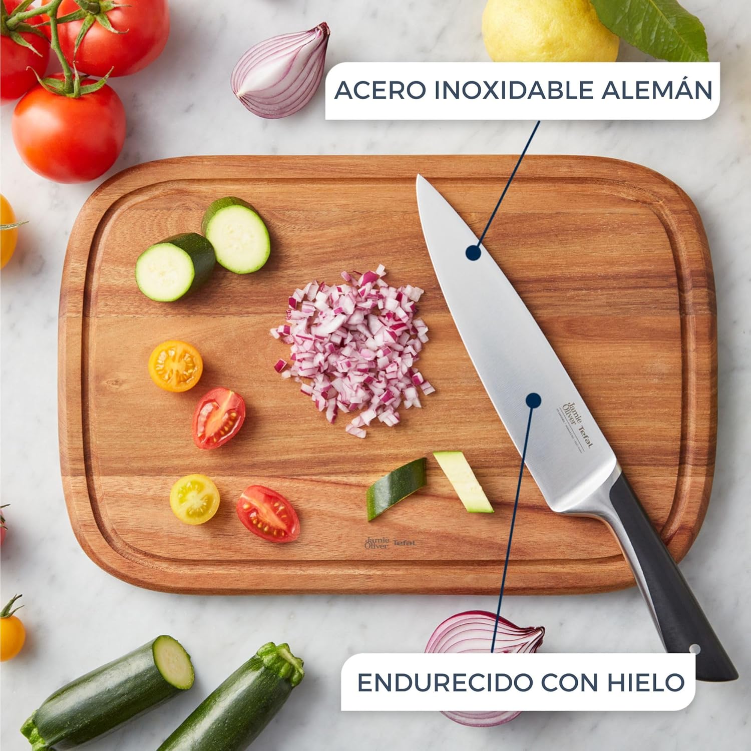 Jamie Oliver by Tefal 5-Piece Kitchen Knife Set, German Stainless Steel, Ice-Hardened Blades, Comfortable Grip – K267S556