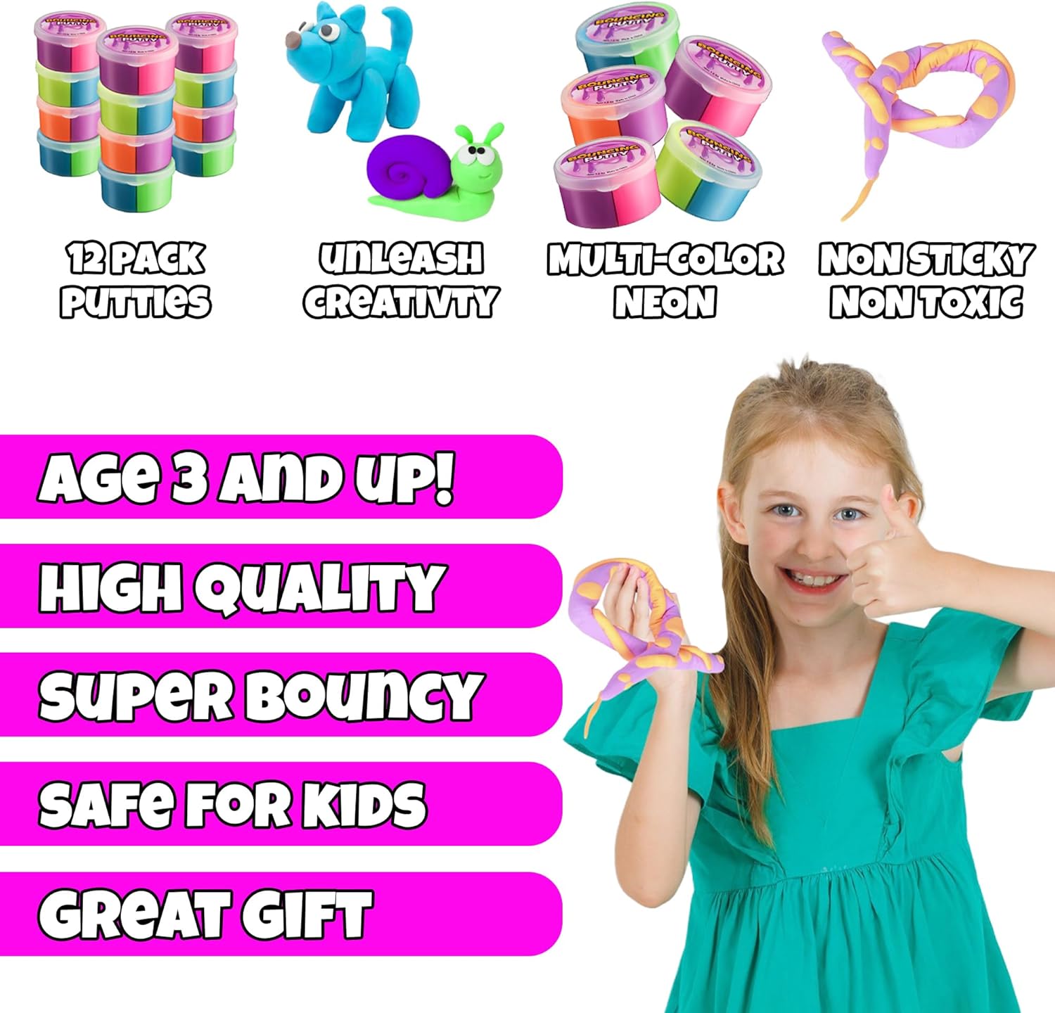 Neon Bouncing Putty – (Bulk Pack of 36) Fluffy DIY Slime Ball Sensory Toys for Kids, Assorted Rainbow Colors Bouncy Slime Party Favor, Stocking Filler and Goodie Bags Stuffers for Kids Birthday Party