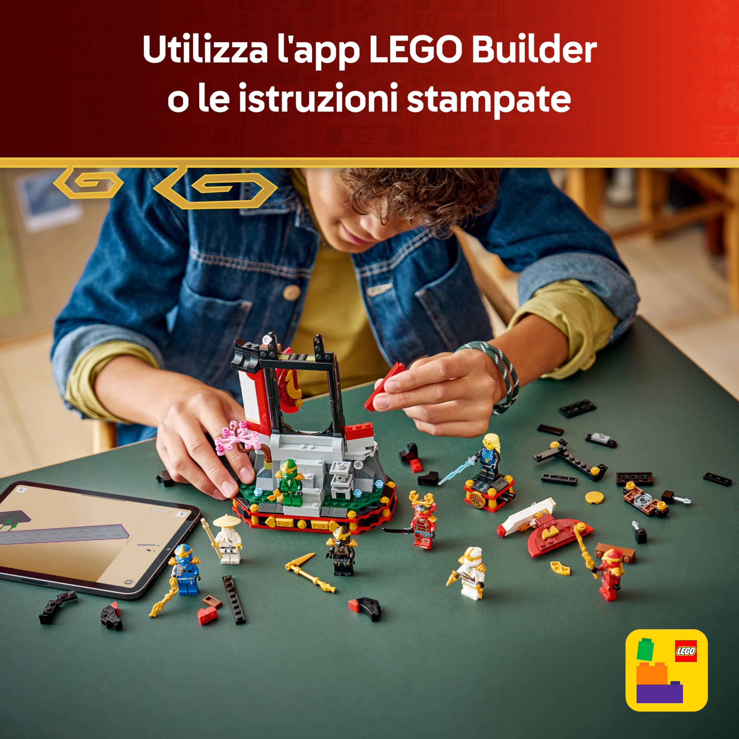 LEGO NINJAGO Display Personaggi Ninja – 15° Anniversario – Kit di Modellismo con Porta del Monastero, 8 Minifigure da Collezione e Spade – Regalo per Bambini, Ragazzi e Fan Adulti da 14 Anni – 71866