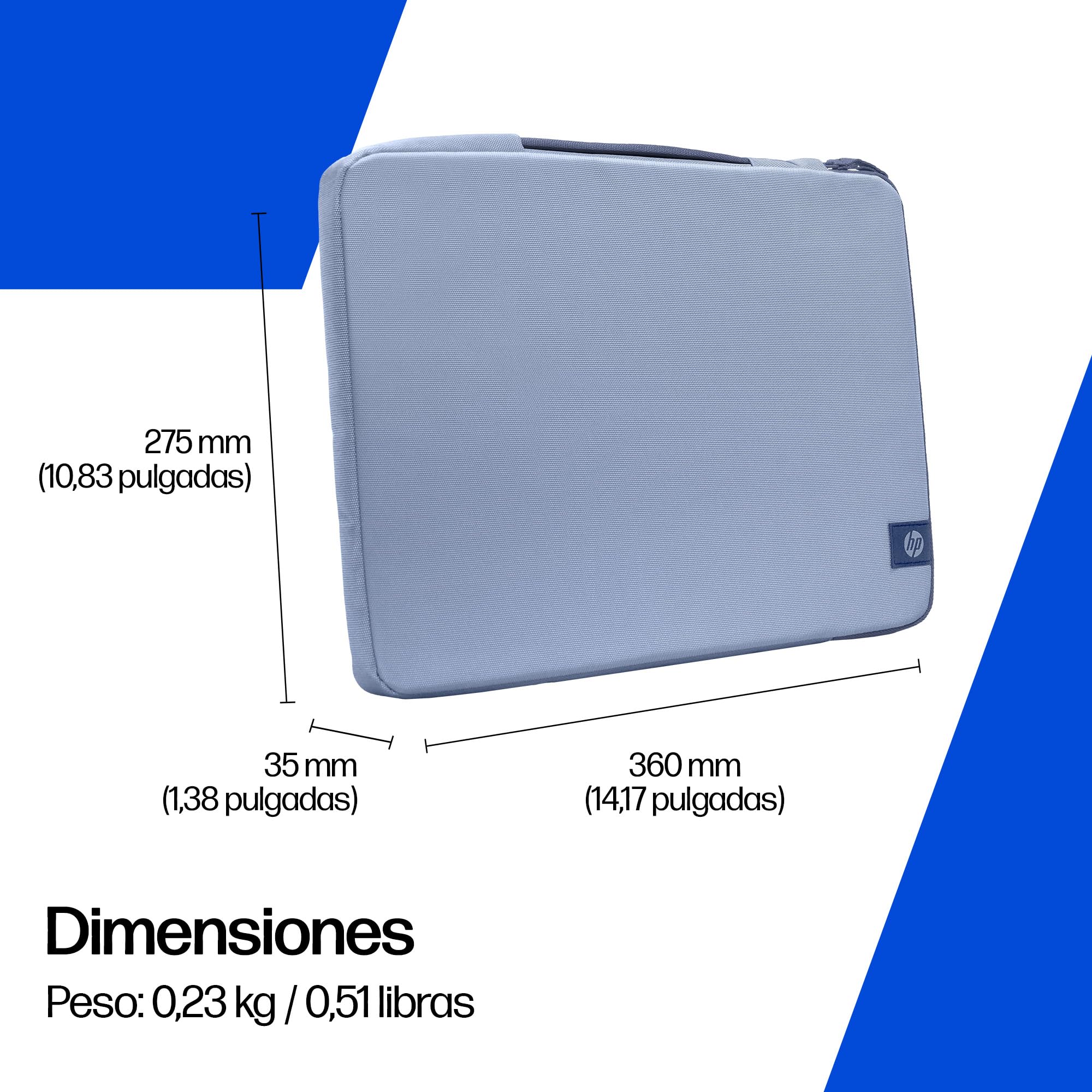 HP Funda Protectora para Portátil 13-14 Pulgadas, Acolchada Antigolpes, Resistente al Agua 600D, con Asa Retráctil y Bolsillo para Accesorios, Compatible con Laptop hasta 14", Color Azul Claro