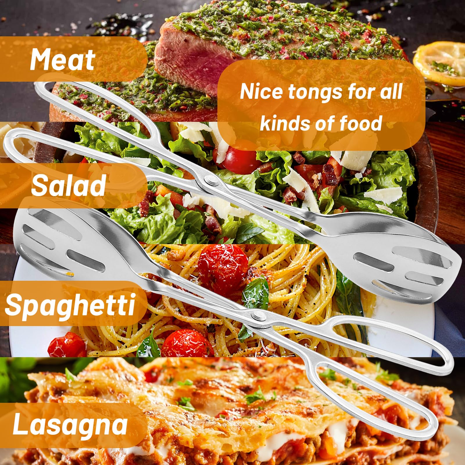 Stainless Steel Salad Tongs - 2 Pack -3