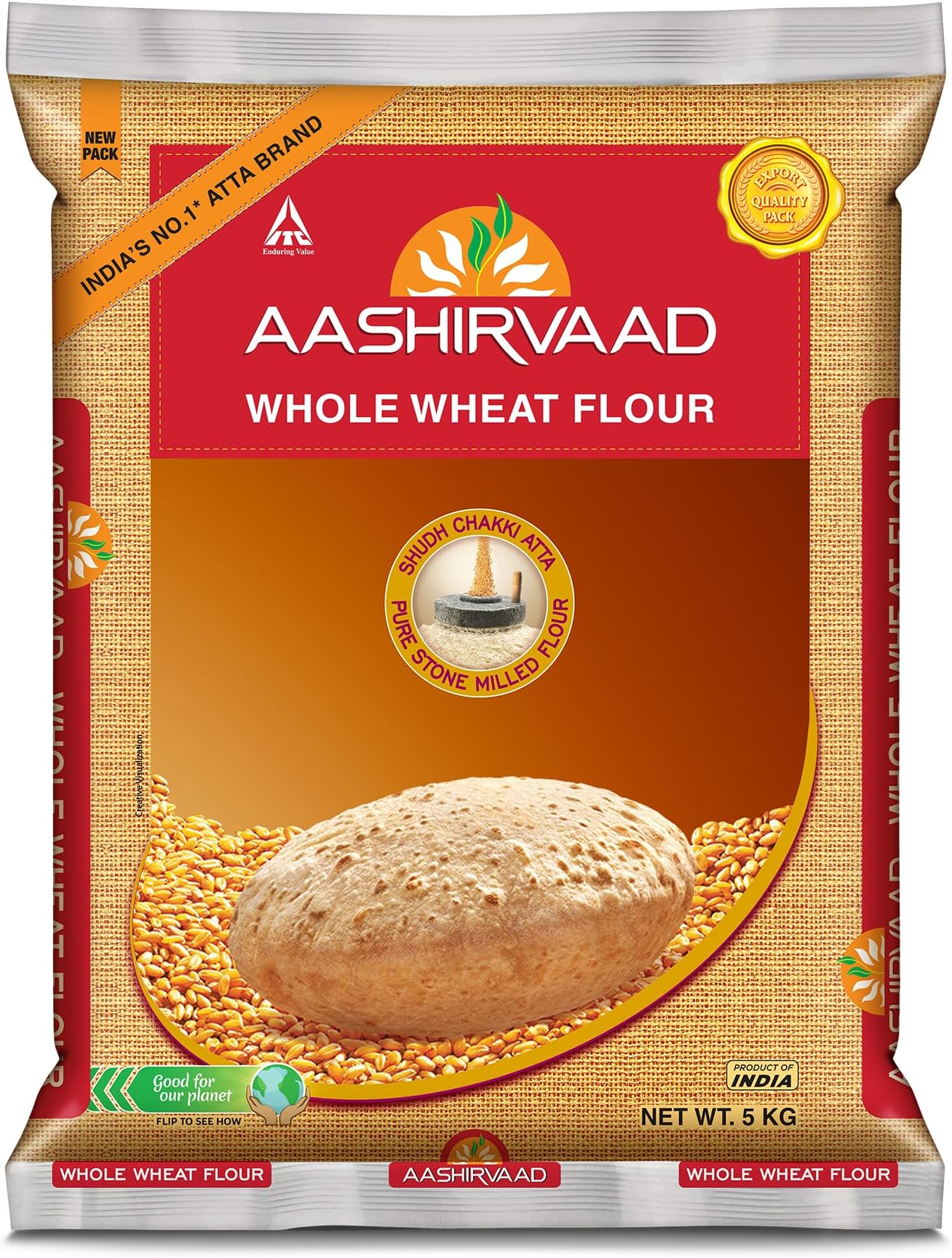 Aashirvaad Whole Wheat Flour Shudh Chakki Atta 5kg, 5000 grams, 1