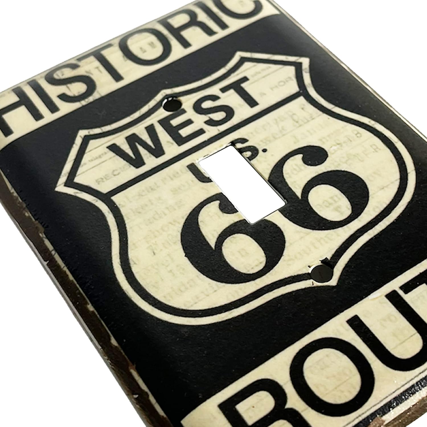 Urbalabs Route 66 Historic West Metal Tin Western Decorative Light Switch Outlet Wall Plate Covers Rustic Light Switch Covers Single Double 2 Gang Switch Plates (Pack of 4)
