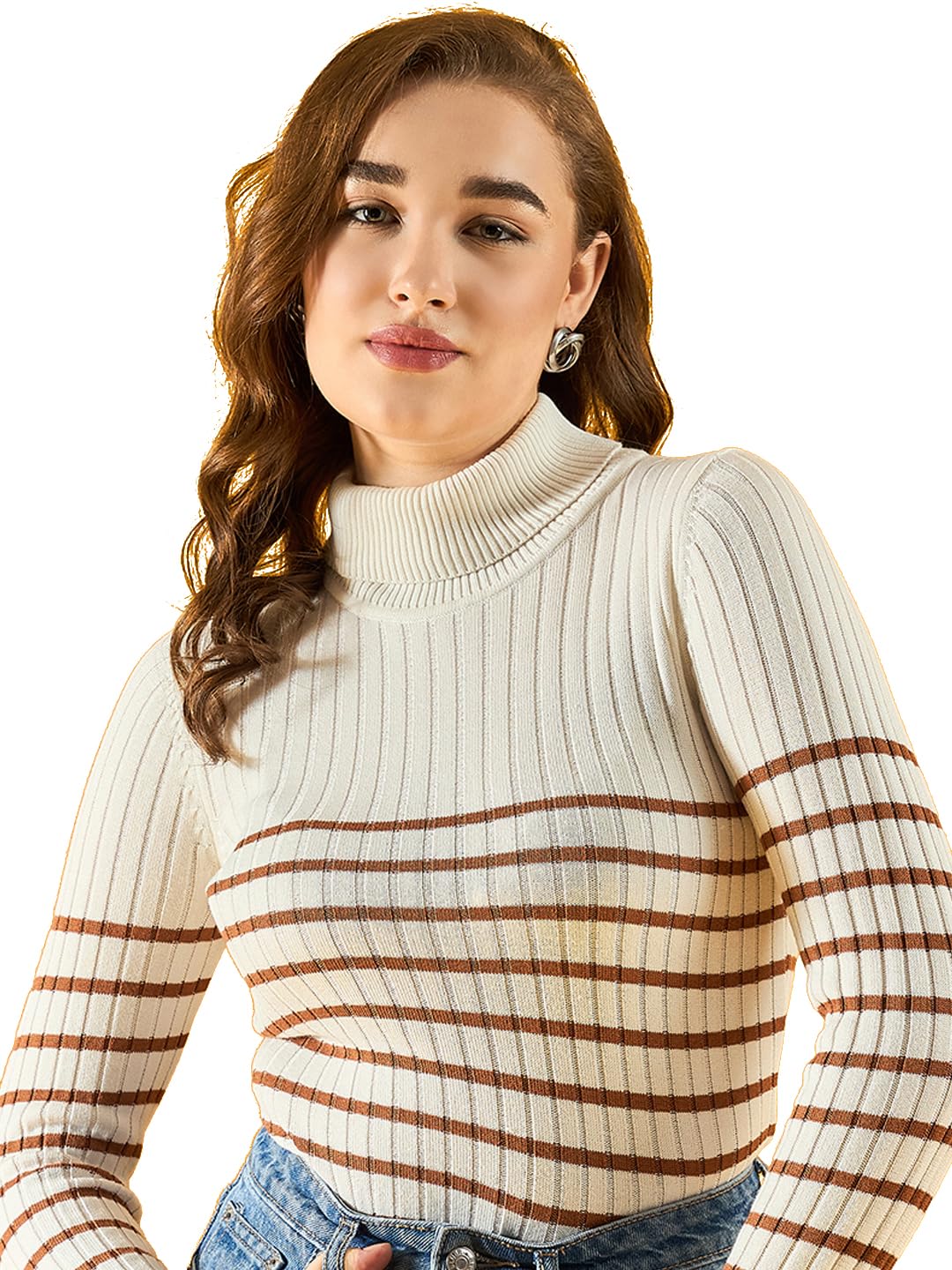 98 north 98 Degree North Women Cotton Self Design High Neck Pullover Has A Full Sleeves and Straight Hem-RG1157-WHITE-picture-25