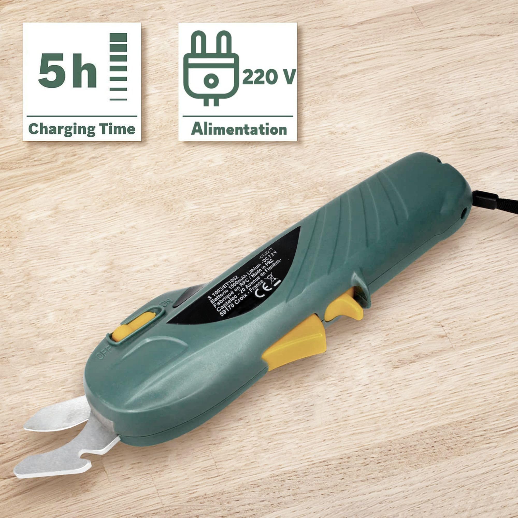 Tijeras de podar inalámbricas eléctricas con batería de litio recargable de 7,2 V - Cortarramas eléctrico - Podadora de jardín eléctrica - Cizalla de jardín - Cuchillas de acero