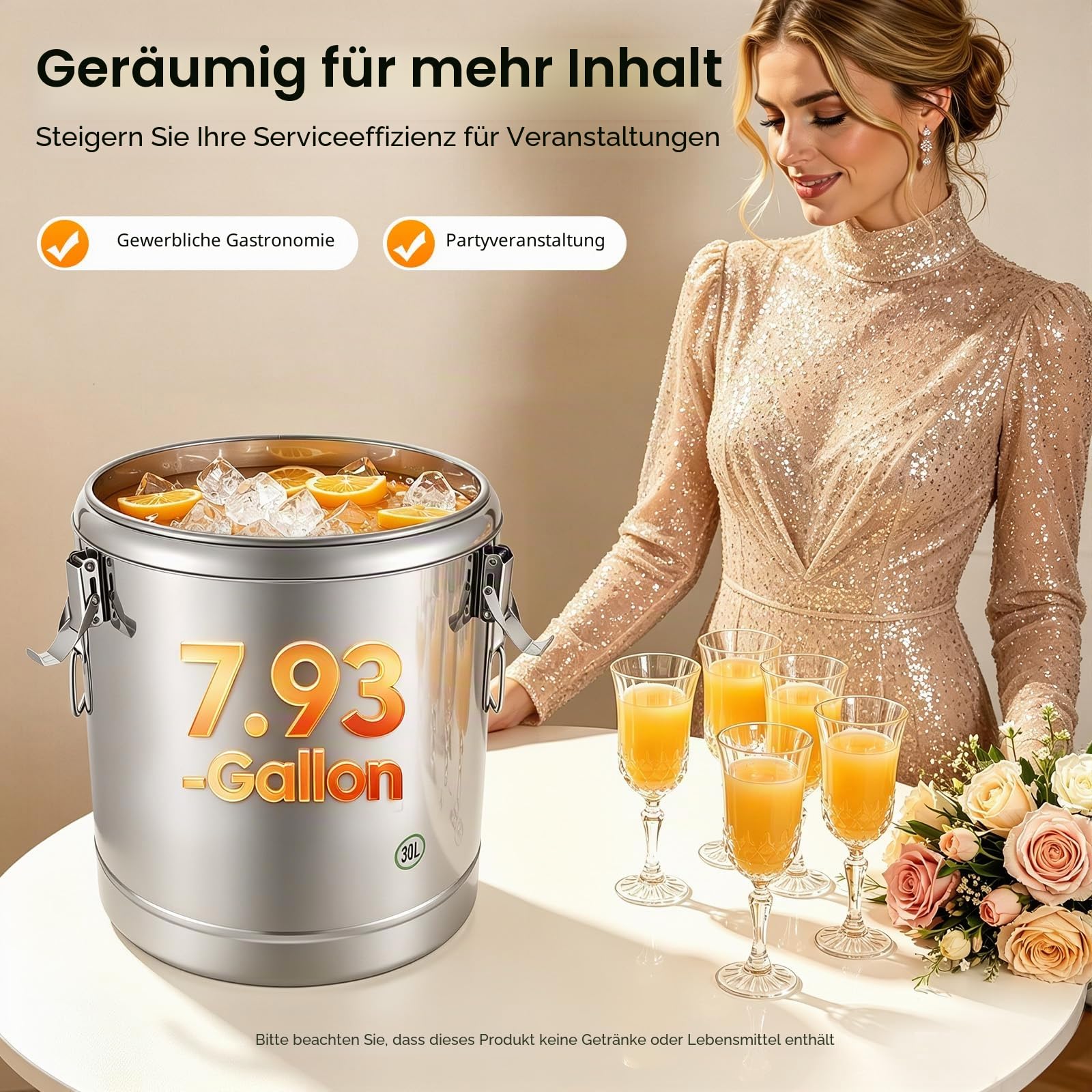 Transport Thermobehälter für Essen, 10/20/30L Gastro Warmhaltebehälter Isolierter Edelstahl Thermobox Hält Essen 12h Kalt & Warm, Versiegelter Eimer mit Deckel für Nudeln, Suppe (34.5x34.5x38.5cm 30L)