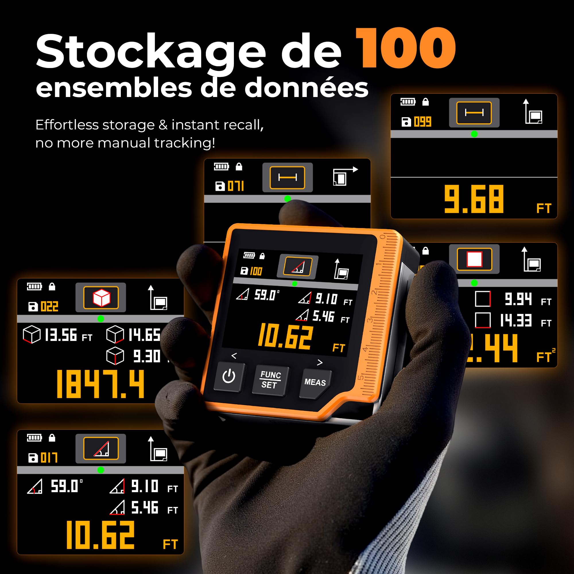 CIGMAN CD80 Télémètre Laser 3-en-1 80m, Mètre Ruban Laser Numérique avec Écran LCD Rétroéclairé | Batterie 1000mAh, Inclinomètre, USB Type-C, Mesure Multi-Mode & Unité | Avec LCD rétroéclairé, bulle électronique, rapporteur, unité M/In/Ft, mètre laser num