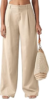 Pantalones de lino con pierna ancha para mujer, pantalones de vestir con bolsillos, pantalones casuales y de negocios - 29 y 31 pulgadas