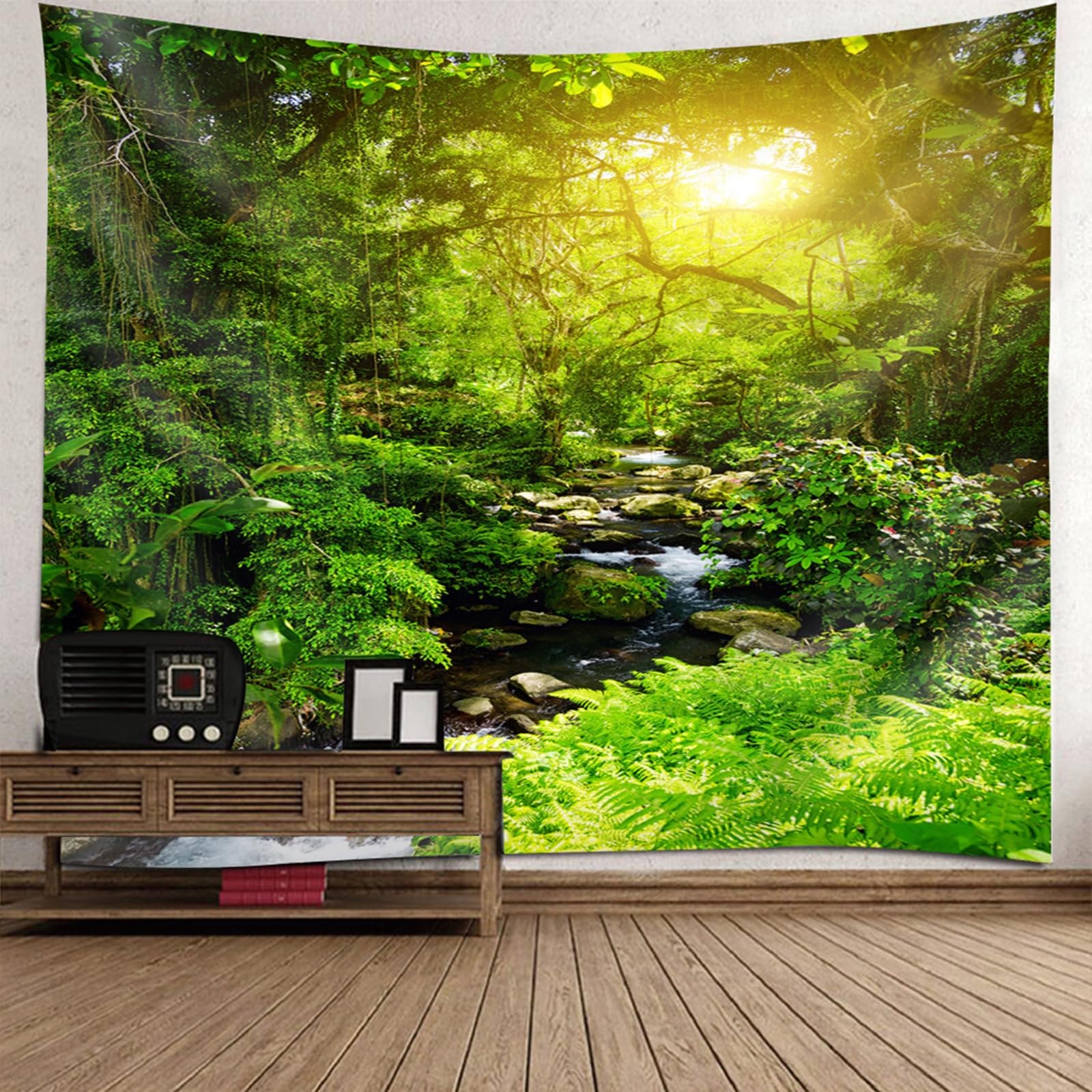 RDSGYZ Wandvorhang Groß 350x256CM, Wandbehang mit Motiv Natur Bach im Wald Wandteppich Outdoor Wanddeko für Schlafzimmer Kinderzimmer Wohnzimmer