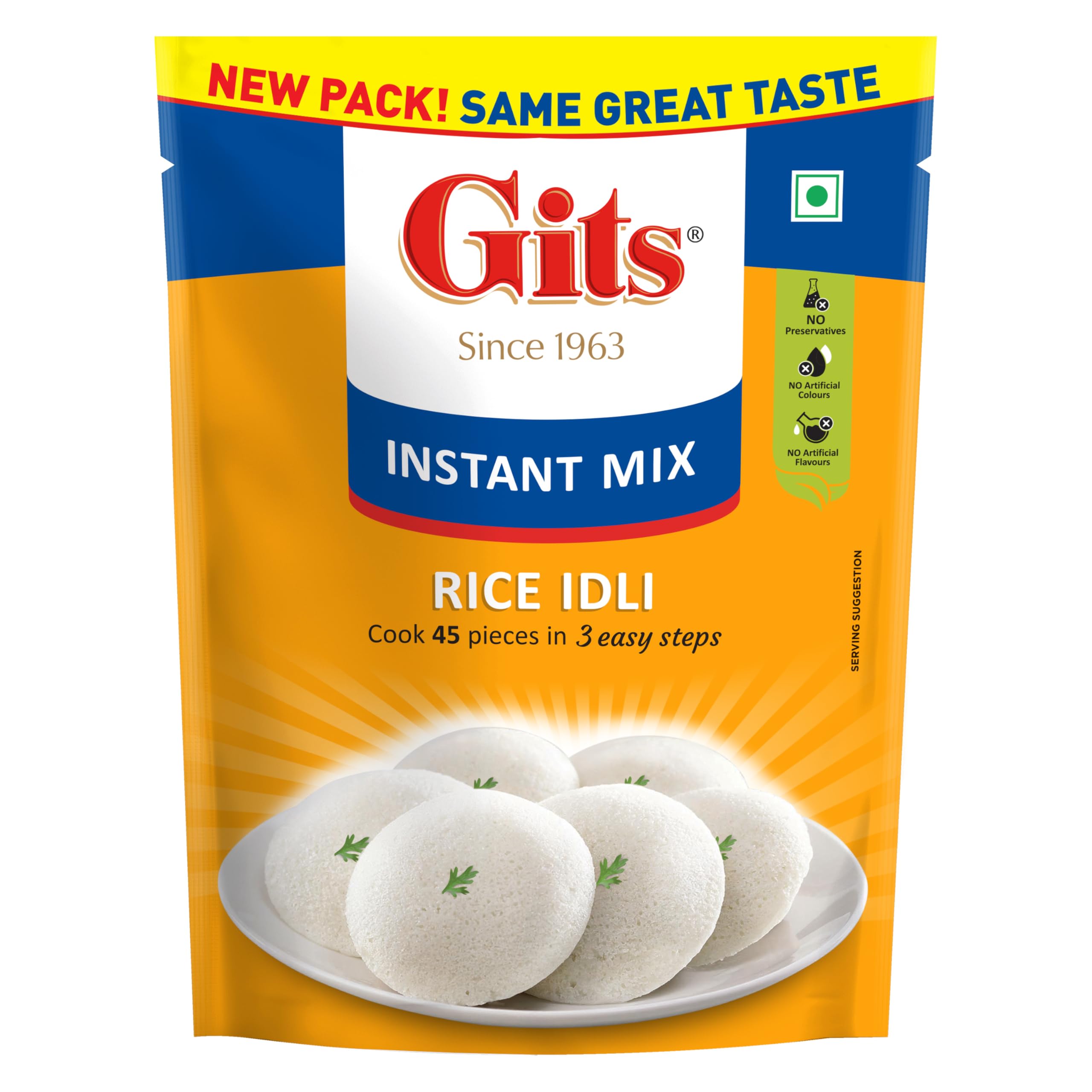 Gits Instant Rice Idli Breakfast Mix, Makes 45 Per Pack, Pure Veg, Authentic South Indian Breakfast Recipe, 500g