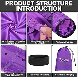 Boloye Hair Dryer Bonnet for Women, Large Bonnet Hooded Hair Dryer Attachment for Speeding Up Drying Time & Deep Conditioning, Fits All Head Sizes & Hair Styles, Purple (Large)
