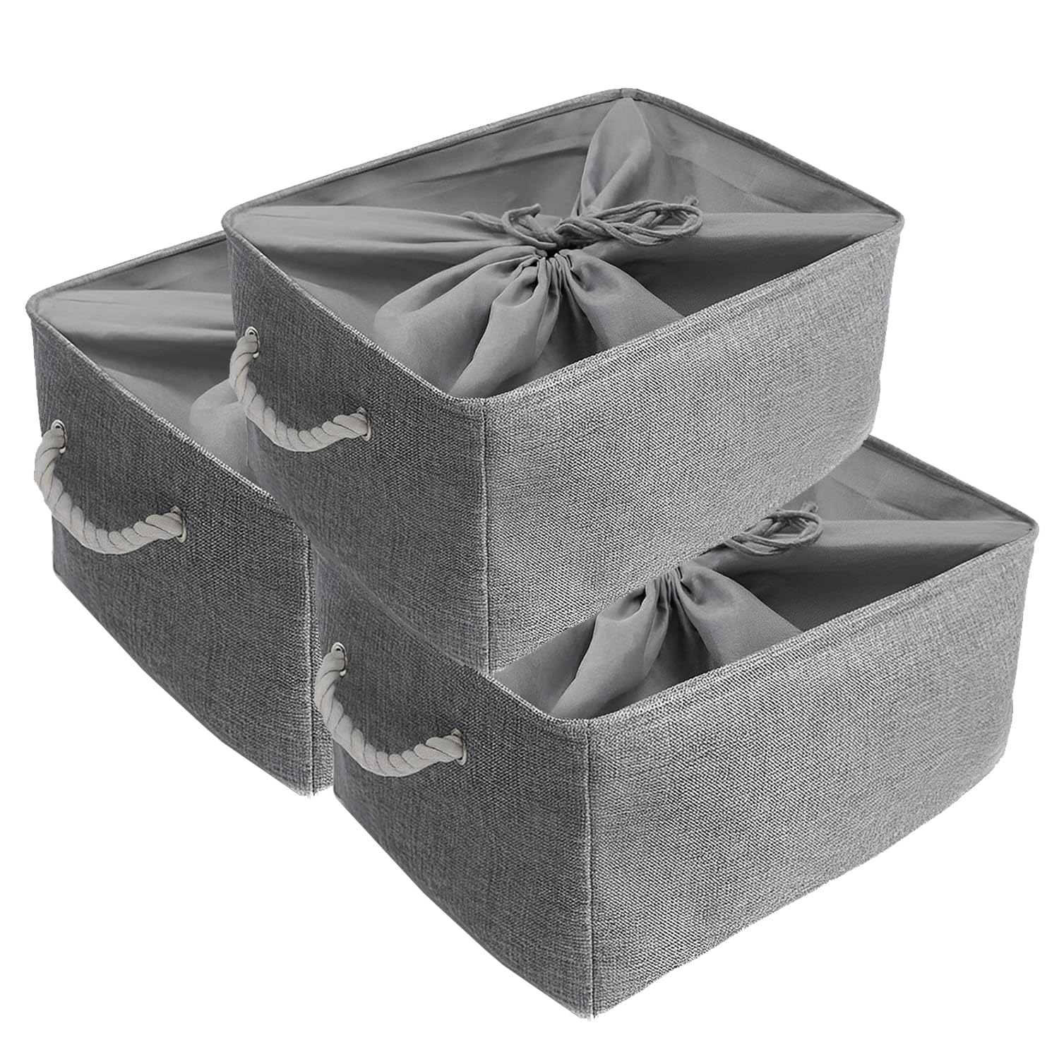 Mangata Fabric Storage Boxes, 3PCS Jumbo Foldable Storage Baskets, 19.7 x 15.7 x 11.8 inches for Shelves, Closet, Wardrobe (Grey, XXL)
