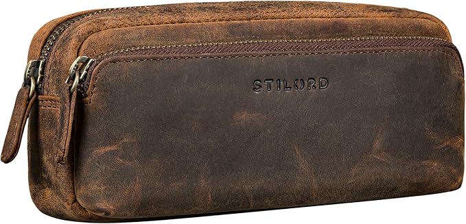 STILORD Melissa Lederen Pennenetui Vintage Pennenzak Pennenbakja ideaal als Bag Organizer Make Up Bag Pennenhosje van Echt Leer Kleur