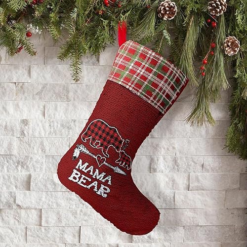 Miniatura 5 de Medias de Navidad de búfalo a cuadros rojos con lentejuelas, bolsa de regalo para fiestas de árbol de Navidad