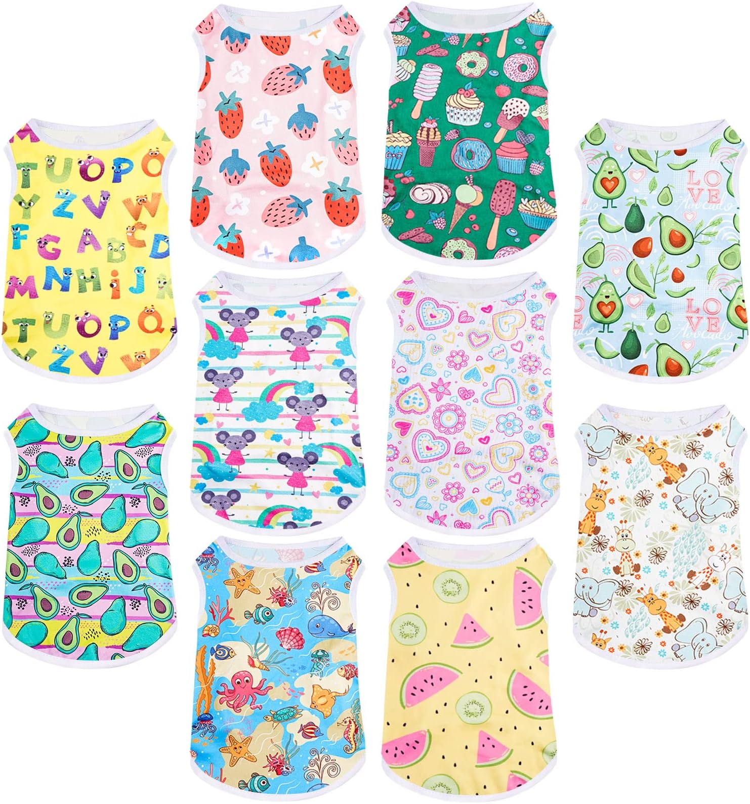 Saintrygo 10 Pack Dog Shirts for Small Dogs & Cats, Cute Cartoon Puppy Clothes, Soft Breathable Summer Pet T-Shirts, Lightweight Dog Apparel, Washable(Medium)