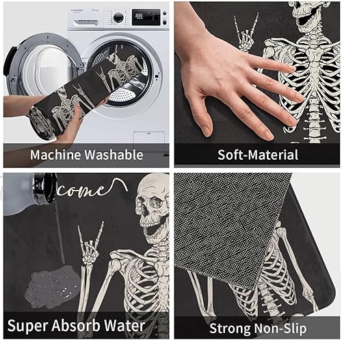 Miniatura 6 de Tapete para puerta de Halloween, divertido tapete de bienvenida antideslizante con diseño de calavera, tapete de bienvenida para interiores y