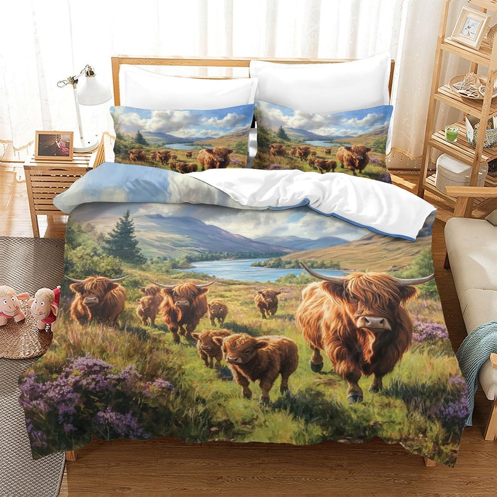 Yyvkpmlxc Style-12 Highland Cattle 3D Printed Duvet Cover Sets,Pastoral Scenery Bedding Set Soft Microfiber Quilt Covers 3Pcs, Comforter Cover With Zipper Closure For Kids Teens Bedding Double（200X200cm）