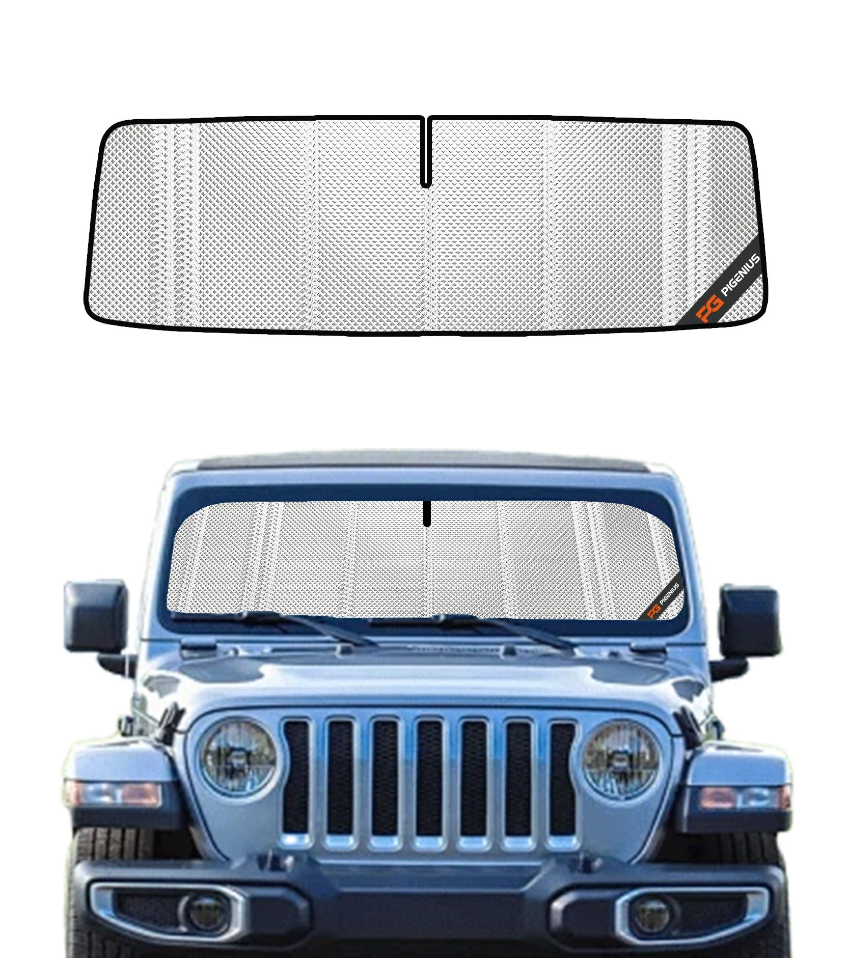 Pigenius Windshield Sun Shade for Jeep Wrangler 2011-2017; Jeep Wrangler JK 2018. Full Coverage Rearview Mirror Shade for Ultimate Protection