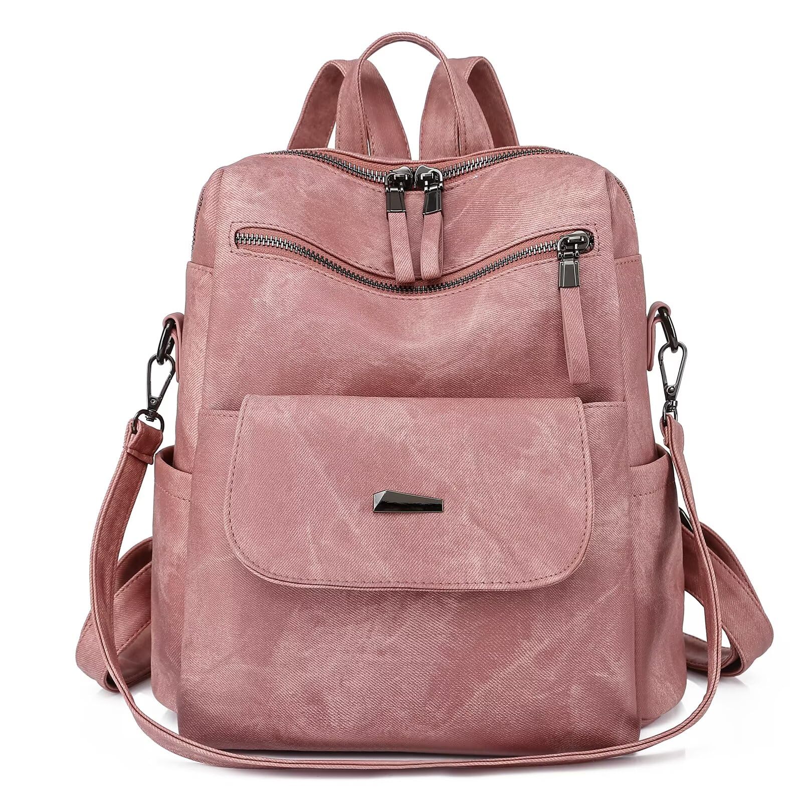 WYFJNX PU Leather Backpack Purse for Women Fashion Multipurpose Design Handbag Ladies Shoulder Bags Travel Backpack Pink