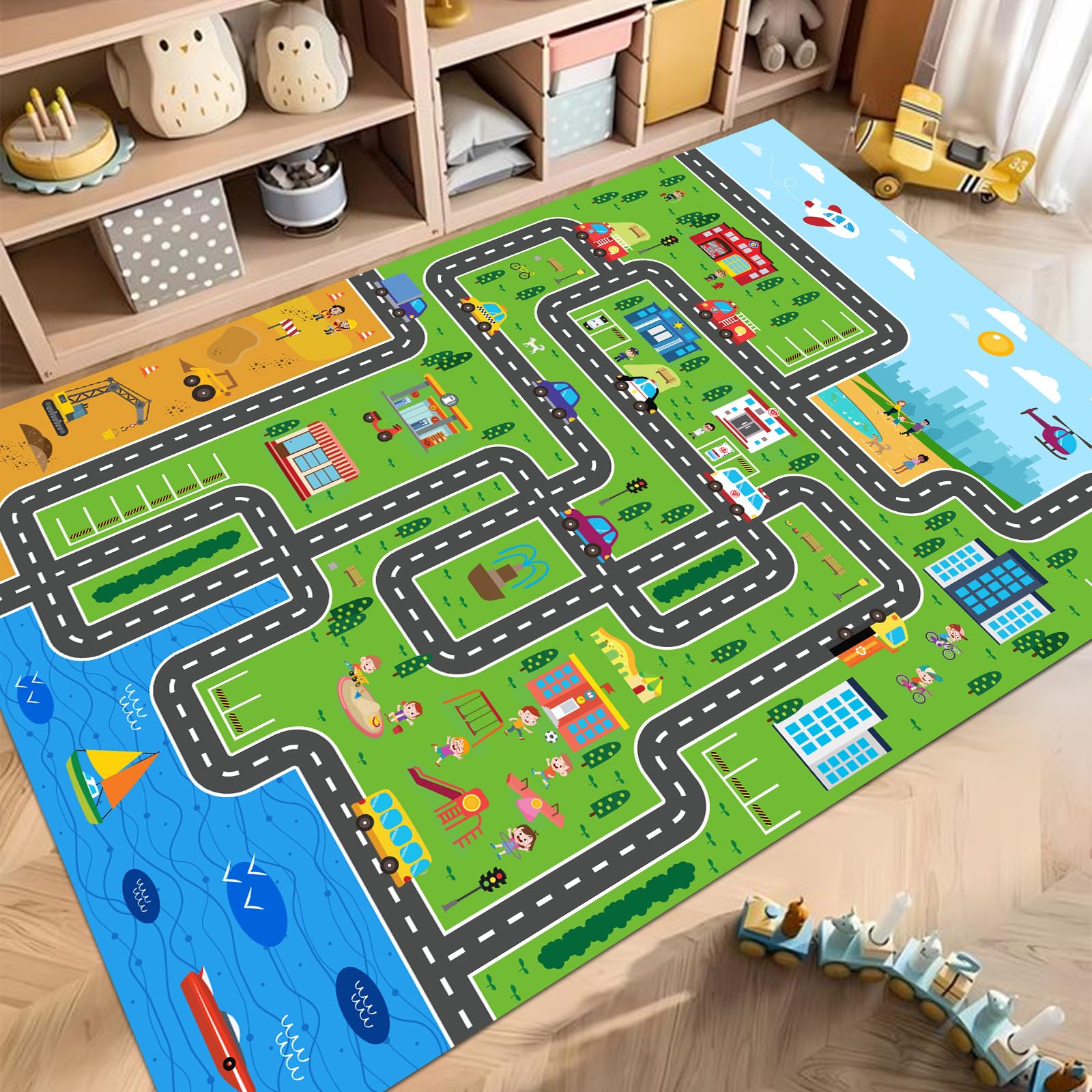 Alfombra de juego para niños, alfombra de juego para niños, alfombra de mapa de ruta de la ciudad, alfombra grande educativa, alfombra de juego para niños, alfombra para niños para sala de