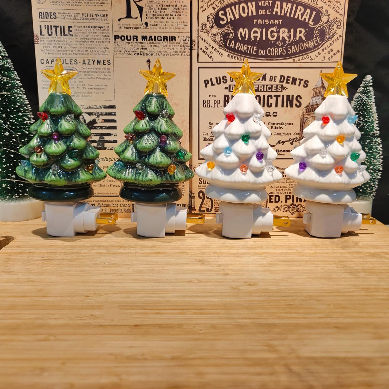 Christmas Tree Night Light Plug-in - 4 Pack 6" Decorative Christmas Tree Night Lights with ON/OFF Switch, Plastic Christmas Night Light for Kitchen Bathroom Bedroom Hallway Porch Office Holiday Decor