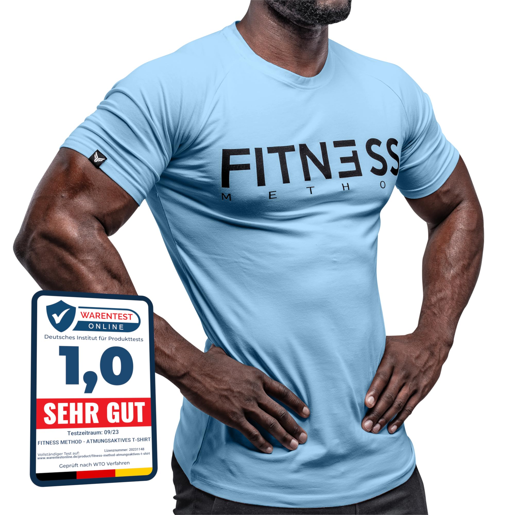 Fitness Method, Sport T-Shirt Herren, Slim-Fit Shirt bequem & hochwertig Männer, Rundhals & Tailliert, Training & Freizeit, Gym & Casual Workout Mann, 95% Baumwolle, 5% Elastan, (Ice - Blue XXL)