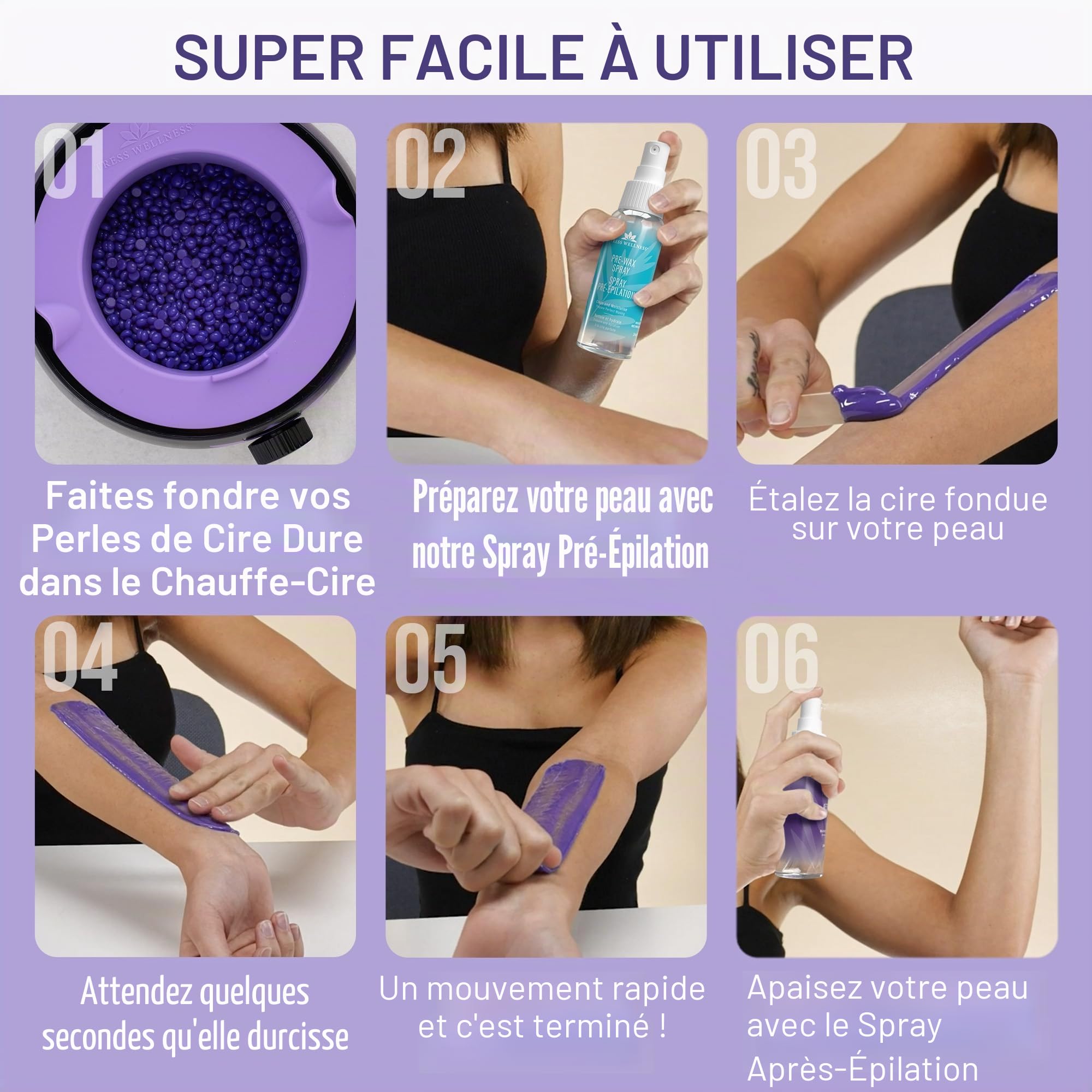 Kit chauffe-cire - Machine à épiler - Pour épilation à la cire - Avec coque en silicone - Noir