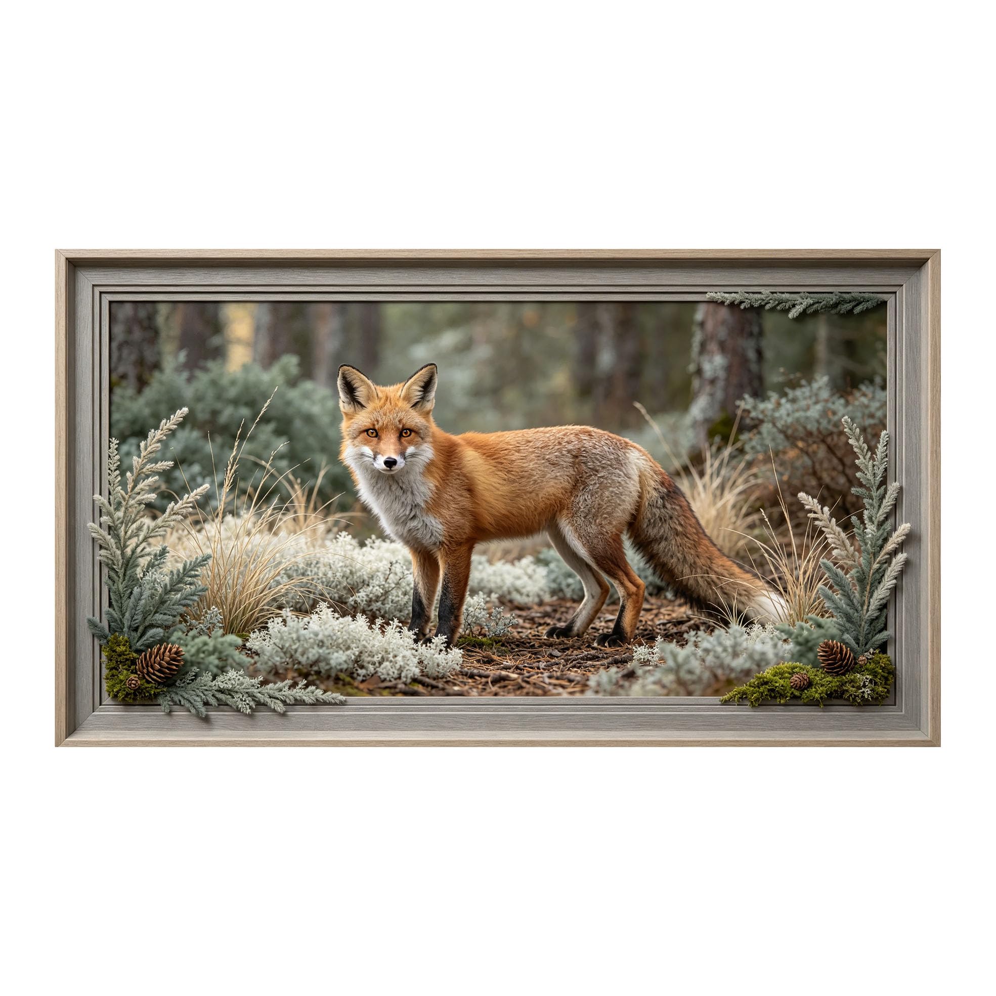 Yzpallescene 3D 3D Framed Wall Art 50cm×90cm Red Fox Forest Wilderness Realistic Painting Large Size SelfAdhesive Removable Wall Decor Prints Artwork for Living Room Bedroom Office