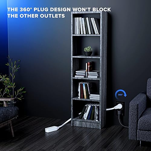 Miniatura 8 de Maximm Cable de extensión de enchufe plano giratorio de 360 de 10 pies, cable de extensión de 3 tomas de corriente múltiple de 16 AWG, cable de