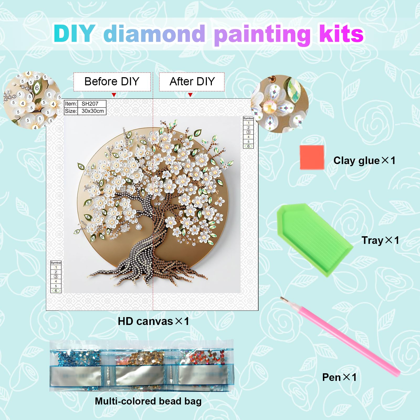 5D Diamond Painting Kit - White Blossom Tree -3