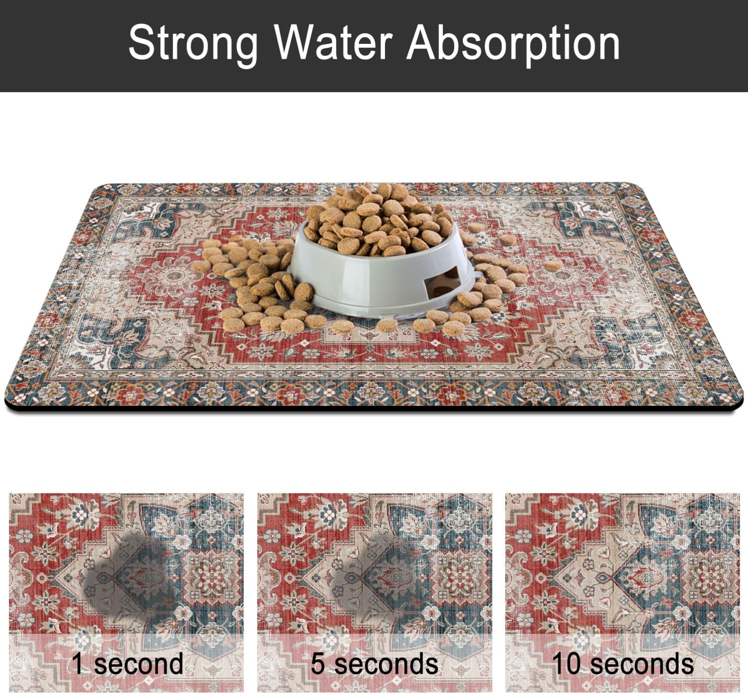 Dog Food Mats for Floors, Absorbent and Quick-Drying Pet Cat Food Mat,Anti-Fouling and Easy-to-Clean Pet Feeding Mat,Dog Bowl Mat for Messy Drinking Water Bowls.17 x27, Bohemia Style