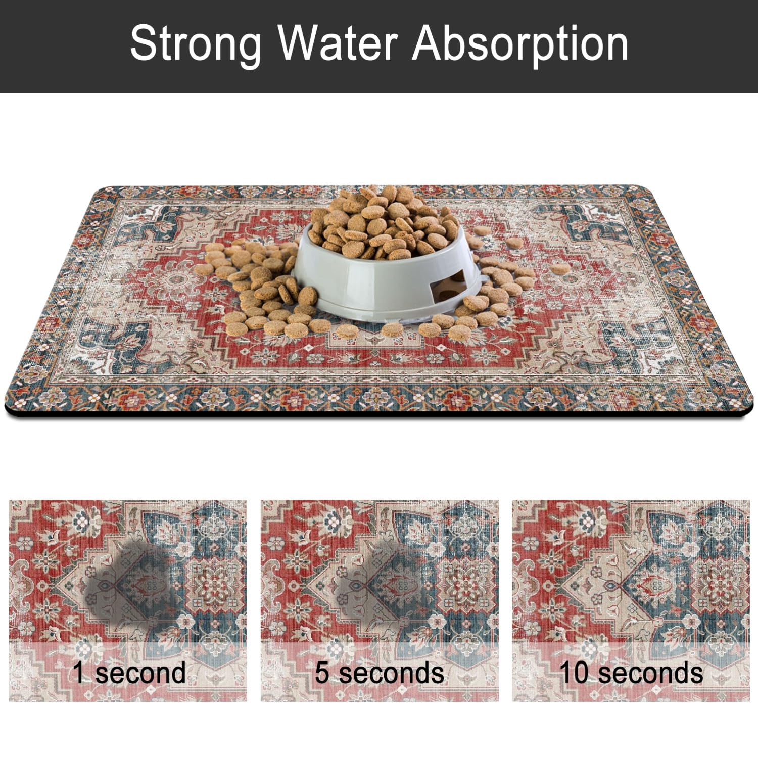 QXWREL Dog Food Mat for Floors Absorbent Pet Cat Food Bowl Mat, 12x20 in, Bohemia 6, 50.8L x 50.8W cm - Image 5