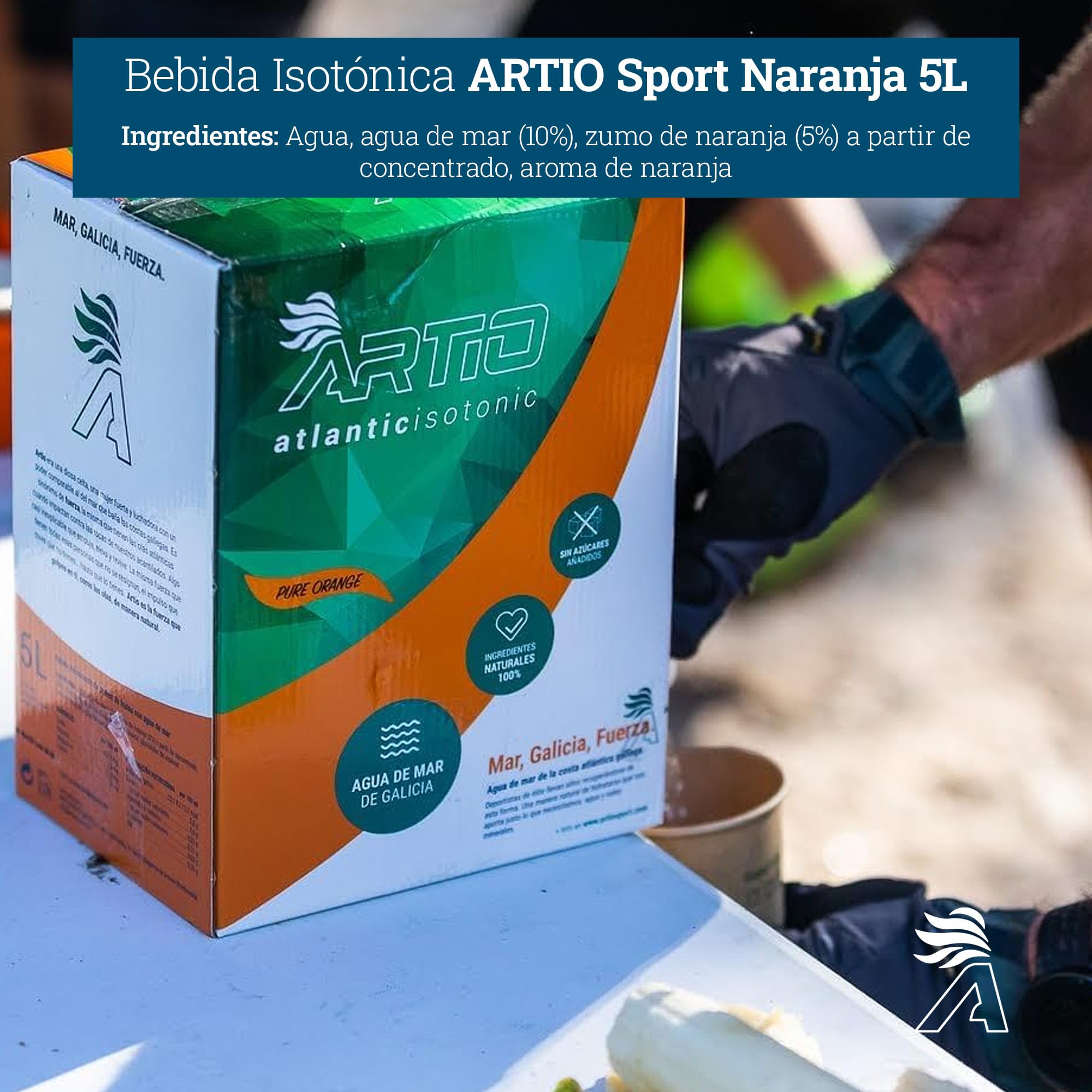 ARTIO Sport Naranja 5L Bebida isotónica elaborada con un 10% de agua de mar y 78 minerales biodisponibles que proporcionan la mejor hidratación